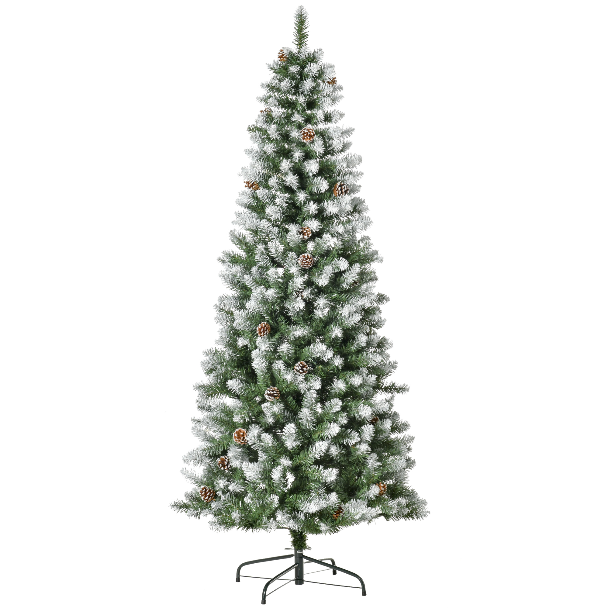 Dirbtinė kalėdinė eglutė su 630 šakelių ir 37 kankorėžiais, žalia ir balta, Ø 75 × 180 cm