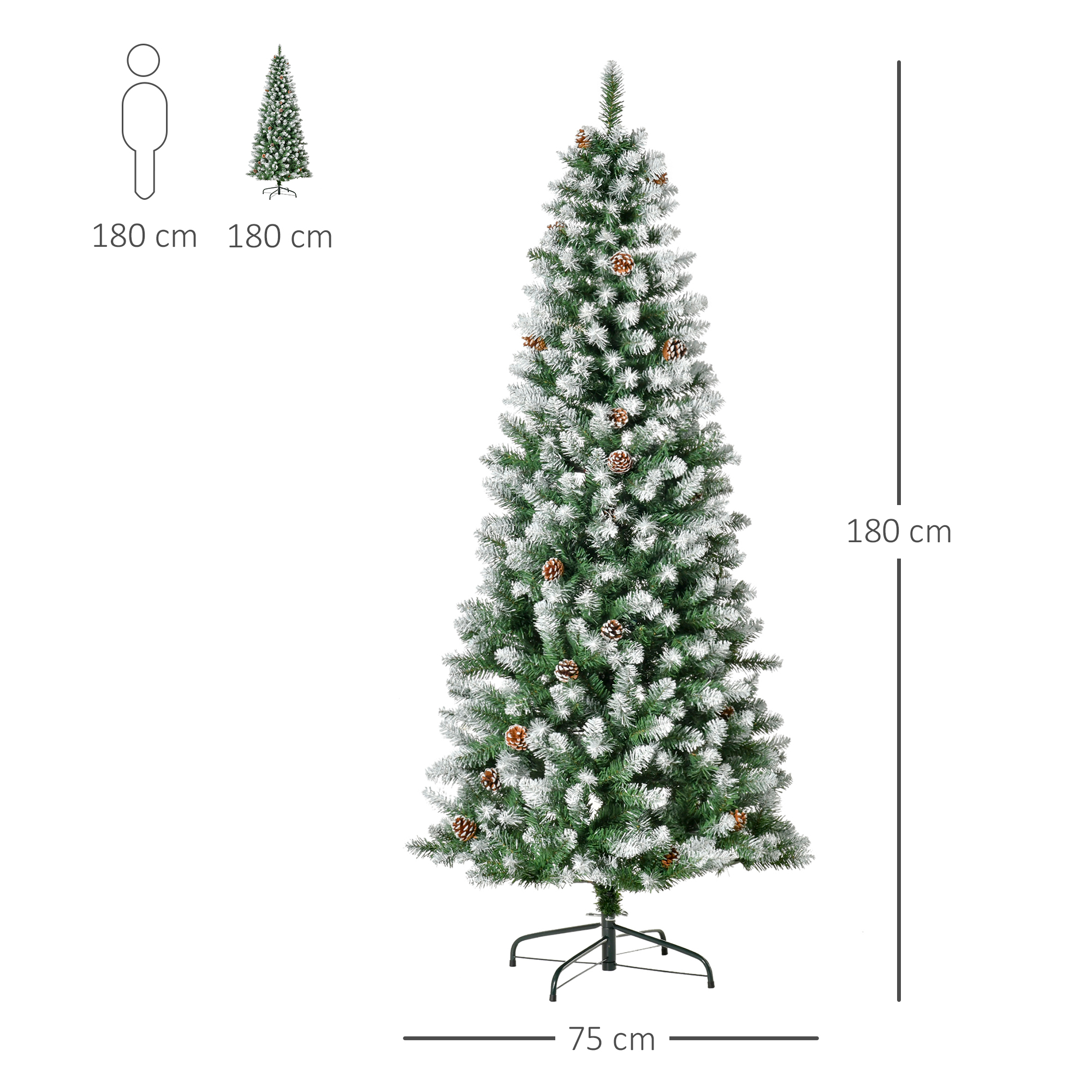 Dirbtinė kalėdinė eglutė su 630 šakelių ir 37 kankorėžiais, žalia ir balta, Ø 75 × 180 cm 2