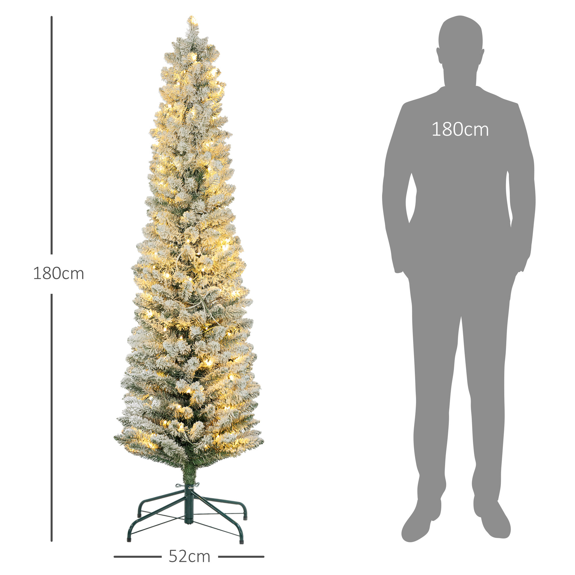 Dirbtinė kalėdinė eglutė su apsnigtomis šakomis ir LED apšvietimu, žalia/balta, 180 cm 2