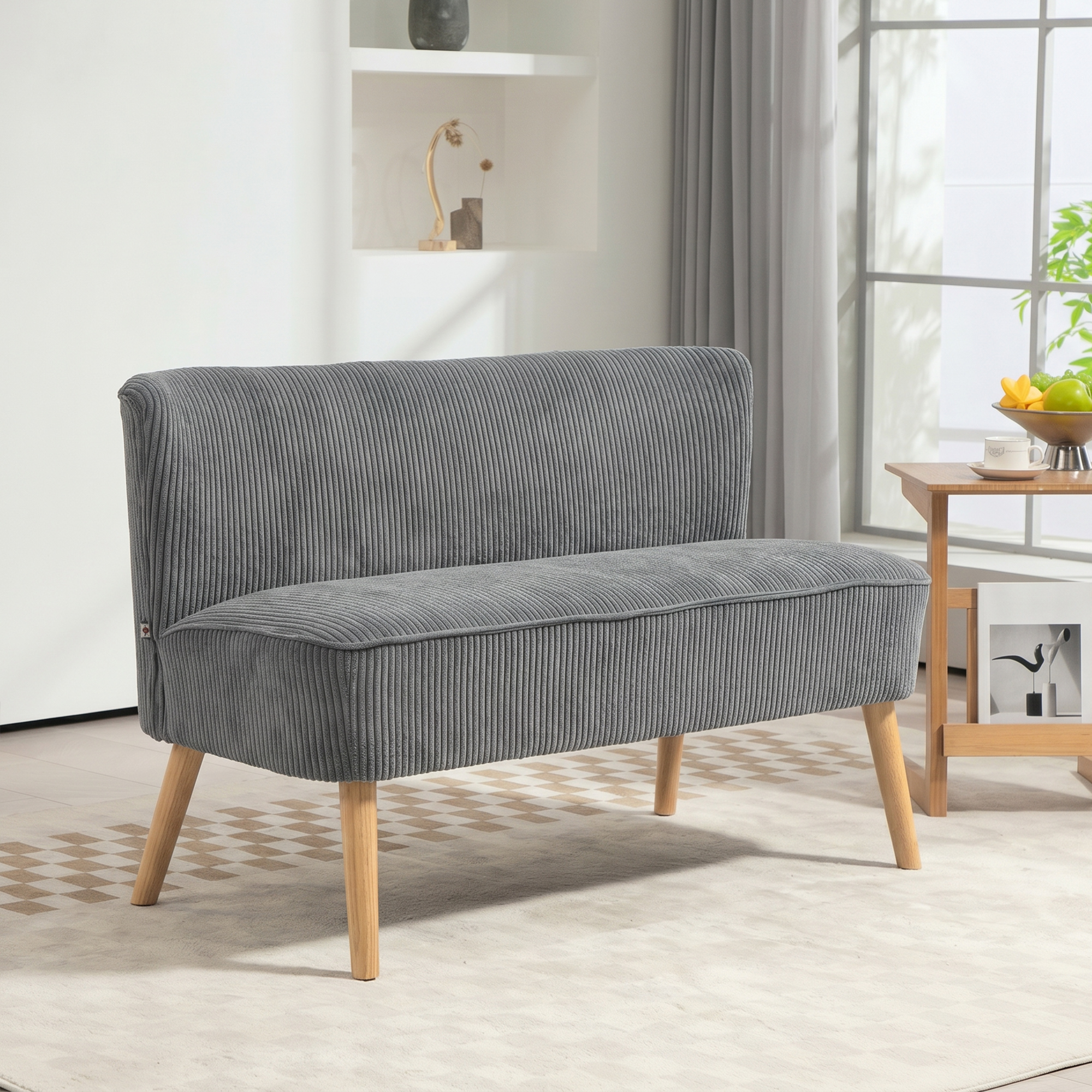 Dvivietė sofa su minkštu apmušalu, pilka, 117 × 56,5 × 77 cm