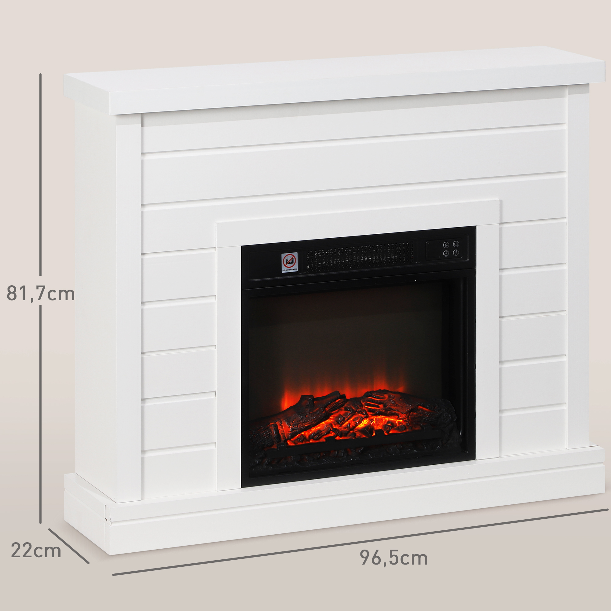 Elektrinis židinys su 3D liepsnos efektu, baltas, 96,5 × 22 × 81,7 cm 2