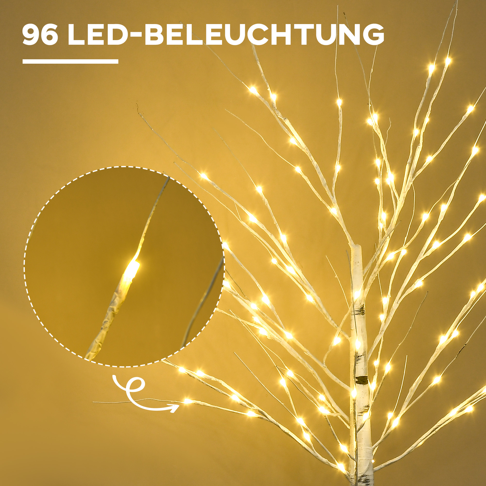 LED dekoratyvinis beržas su lanksčiomis šakomis, baltas, 22 × 22 × 150 cm 3