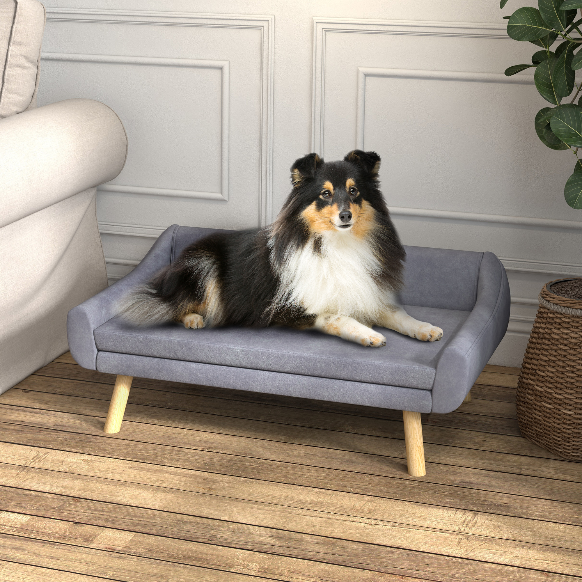 Šunų sofa su nuimamu pagalvėlės užvalkalu, pilka, 102 × 58,5 × 42,5 cm