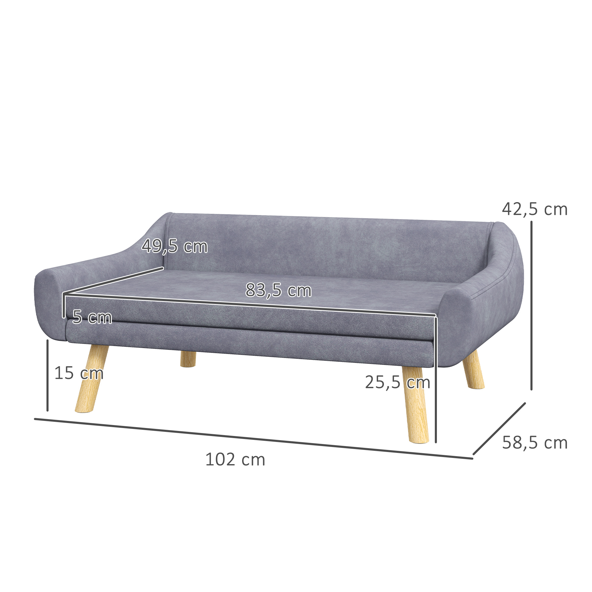 Šunų sofa su nuimamu pagalvėlės užvalkalu, pilka, 102 × 58,5 × 42,5 cm 2