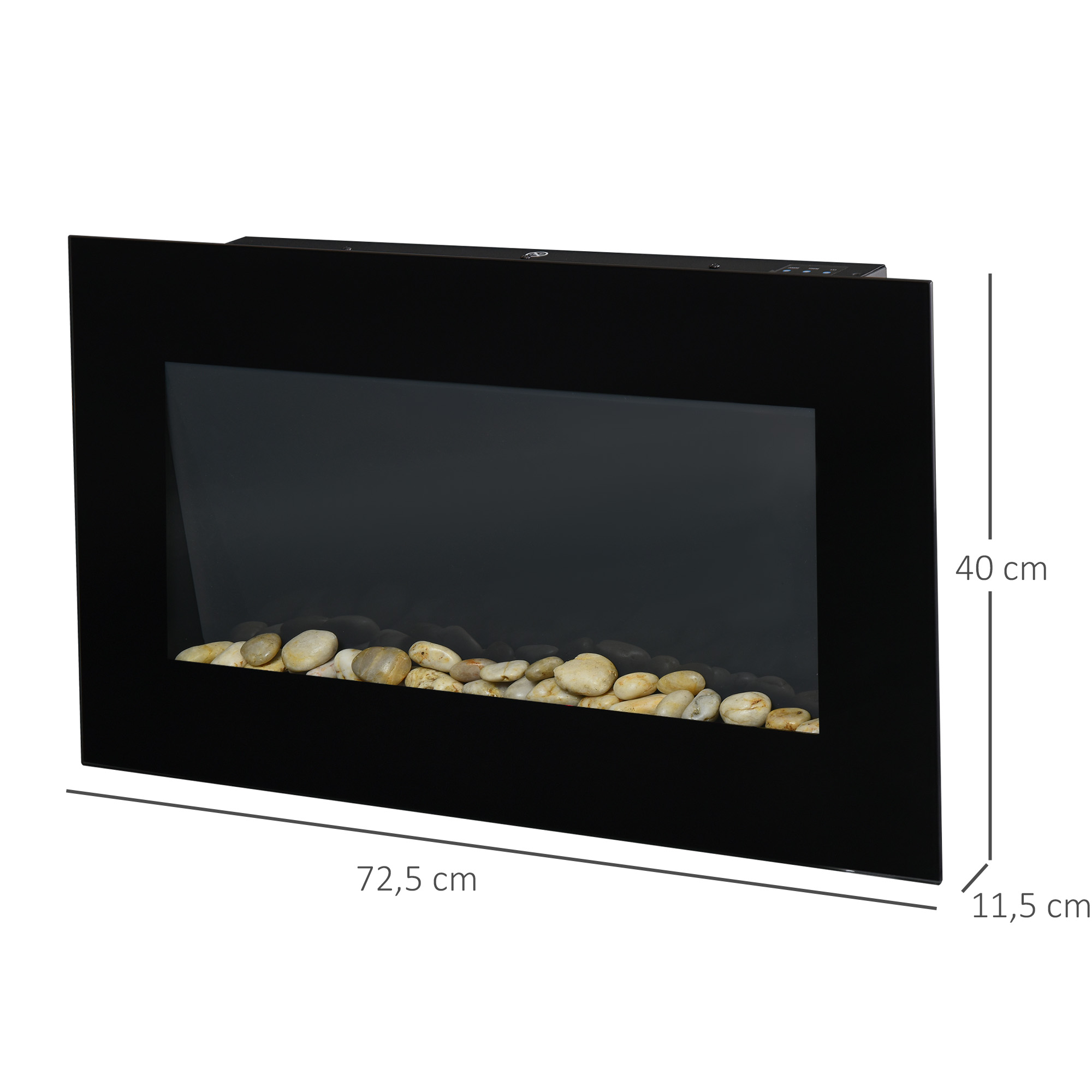 Elektrinis sieninis židinys 1000/2000 W, LED liepsnos efektas, juodas, 72,5 × 11,5 × 40 cm 2