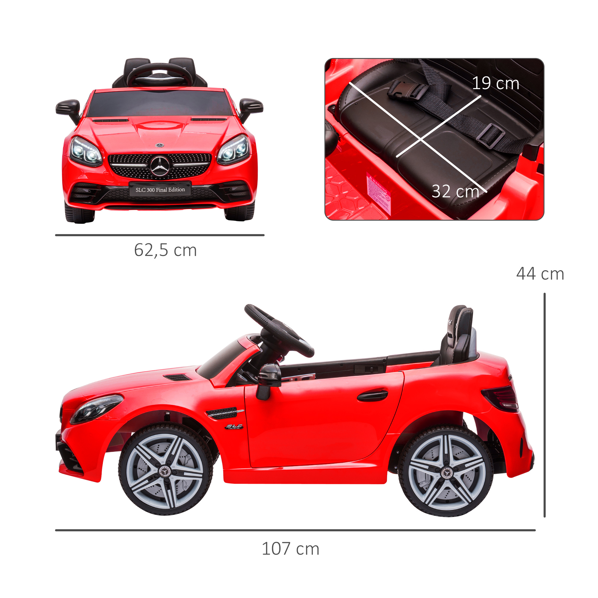 Bērnu elektromobilis ar tālvadības pulti un 12 V dubulto motoru, sarkans, 107 × 62,5 × 44 cm 2