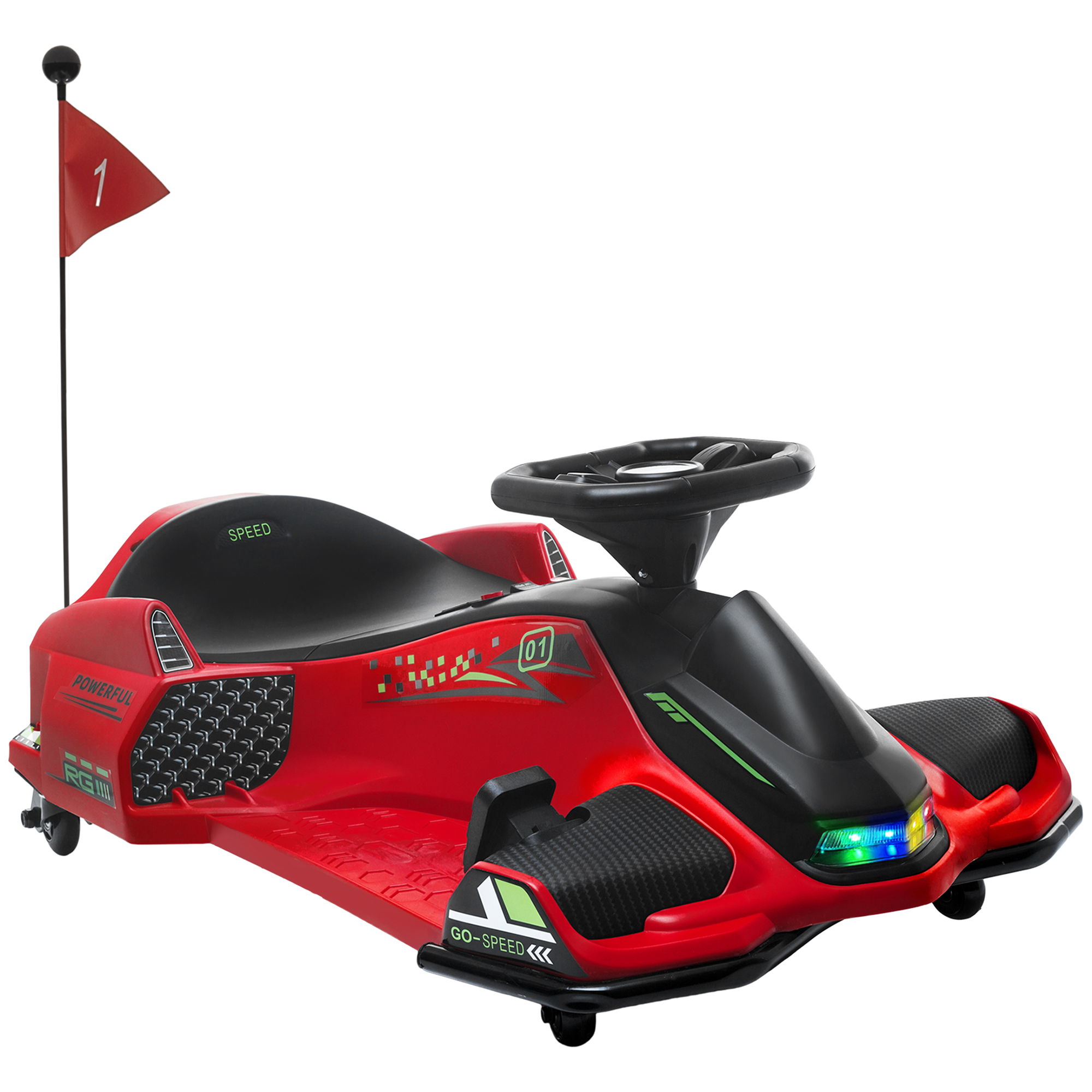 Vaikiškas elektrinis kartingas su dreifo funkcija, 3–8 km/h, raudonas, 90 × 53 × 99 cm
