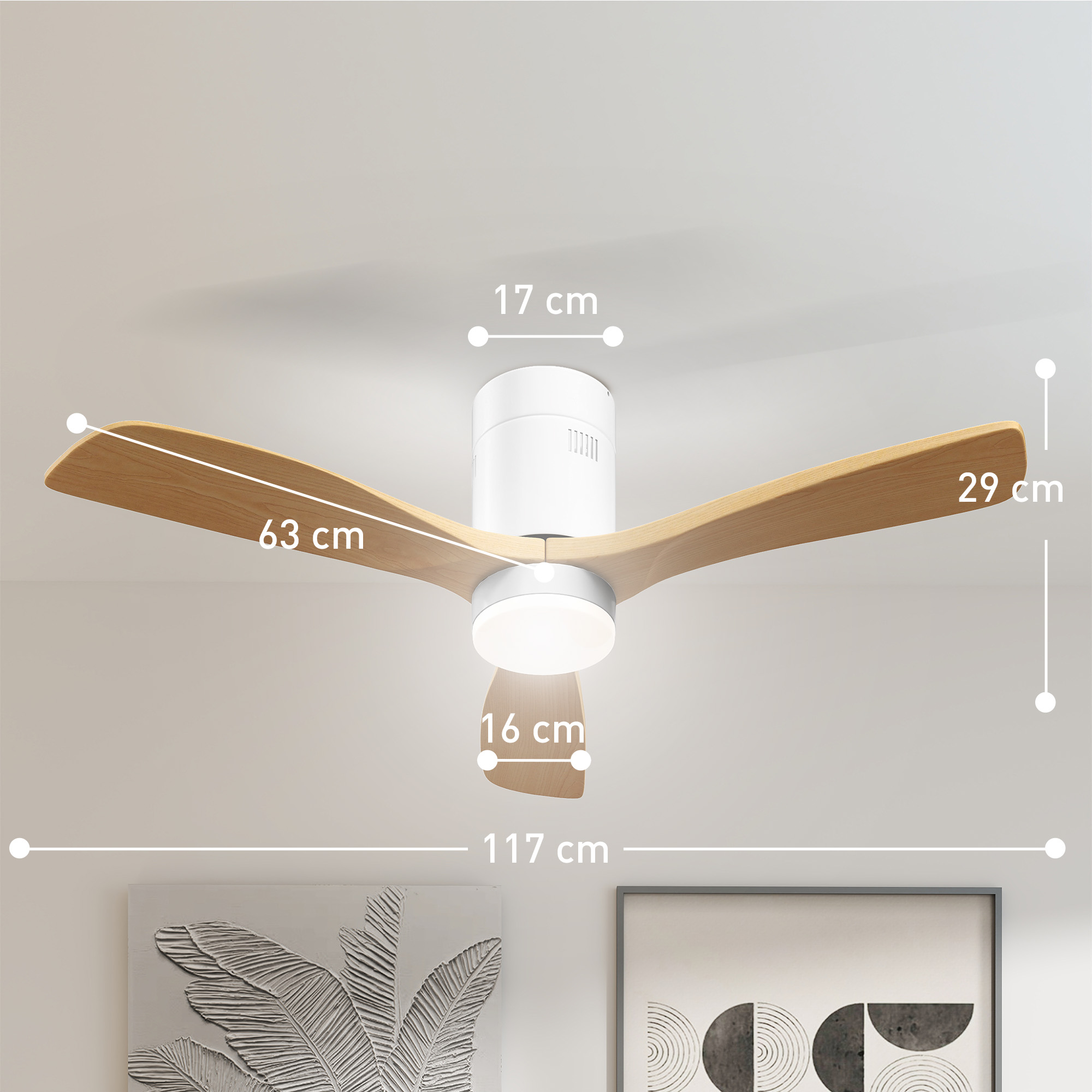 Lubinis ventiliatorius su LED apšvietimu, 6 greičių, natūralaus medžio atspalvio, Ø 117 × 29 cm 2