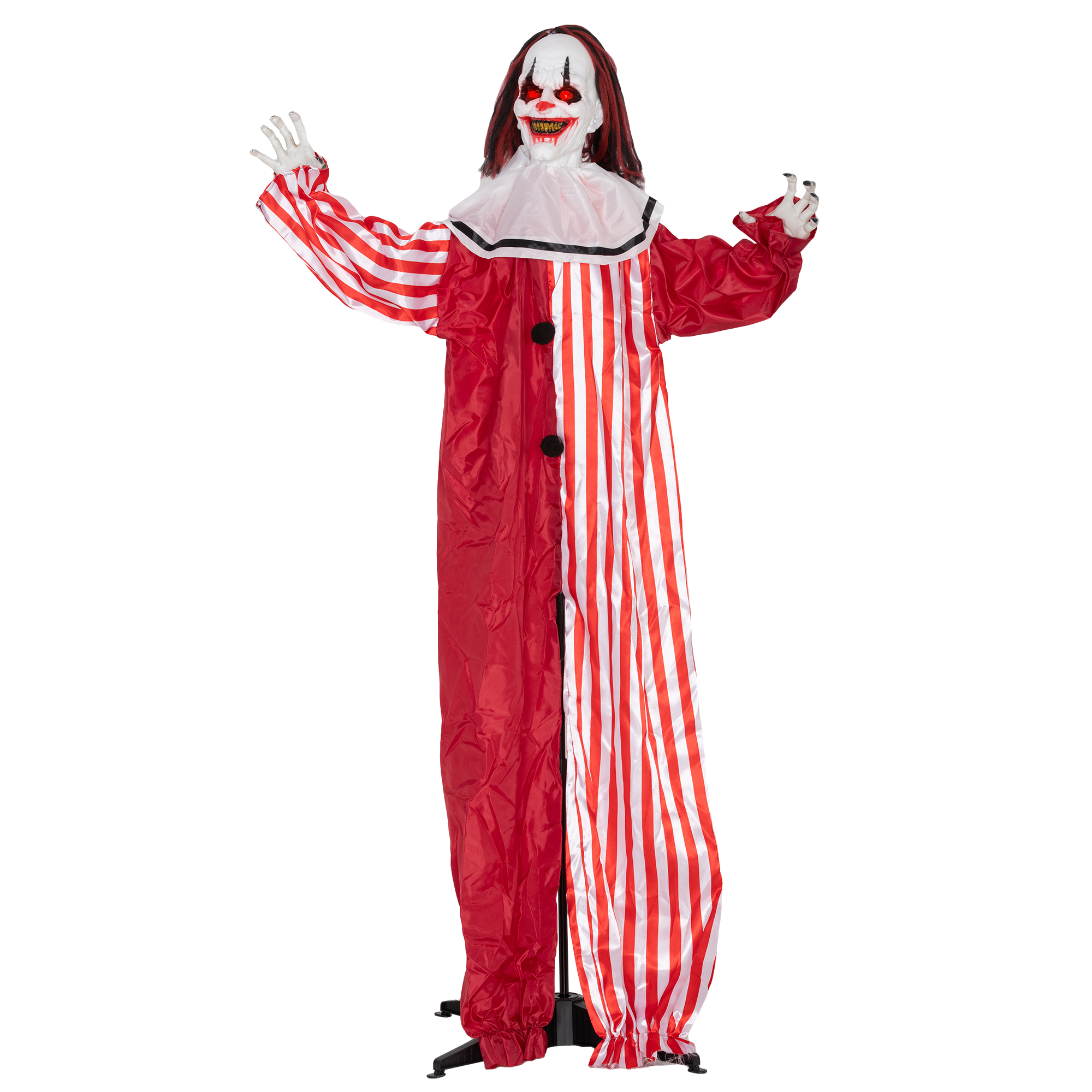 Animatroniska klauna dekorācija ar LED acīm un skaņas aktivēšanu, sarkana/balta, 70 × 16 × 165 cm