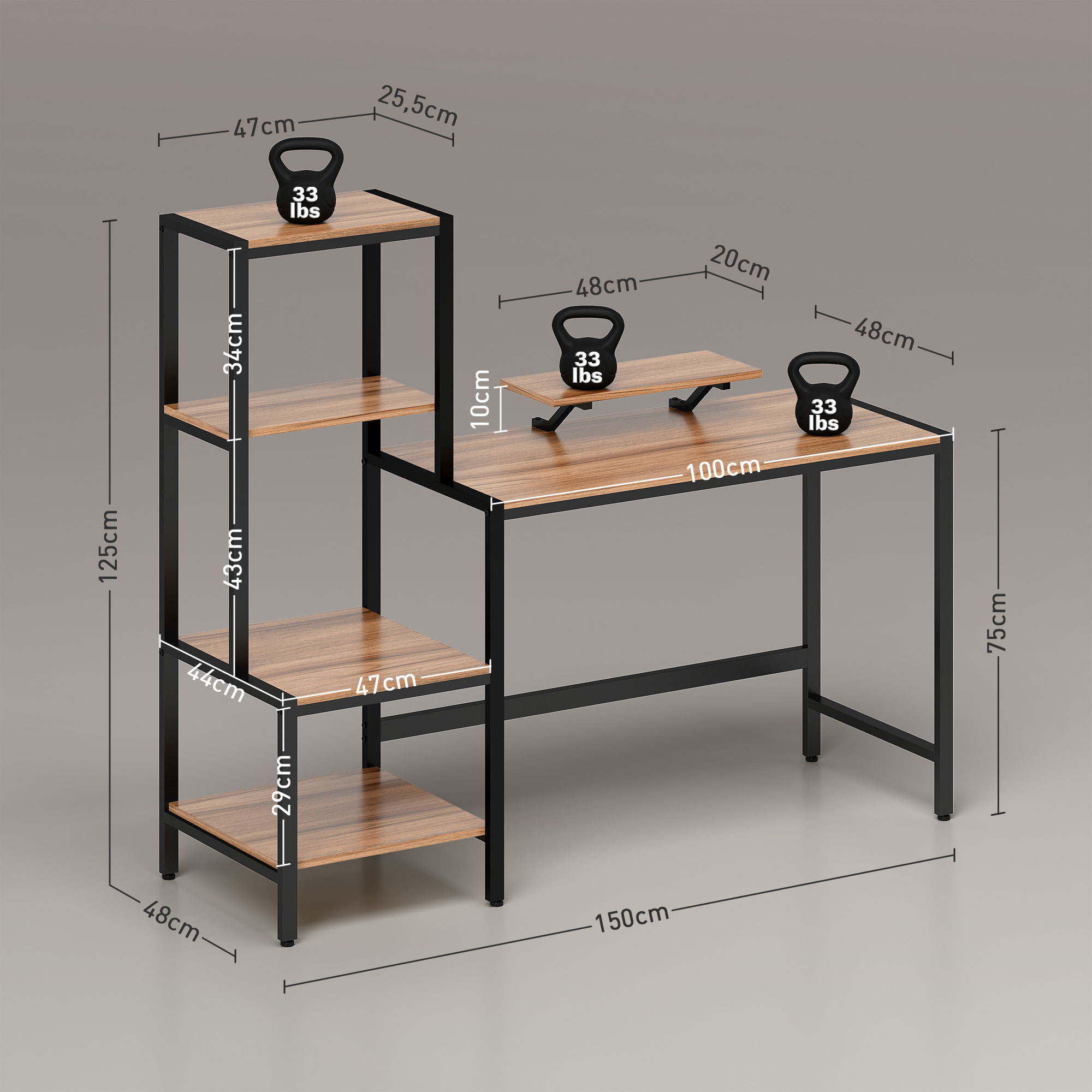 Kompiuterio stalas 150 × 48 × 125 cm 2