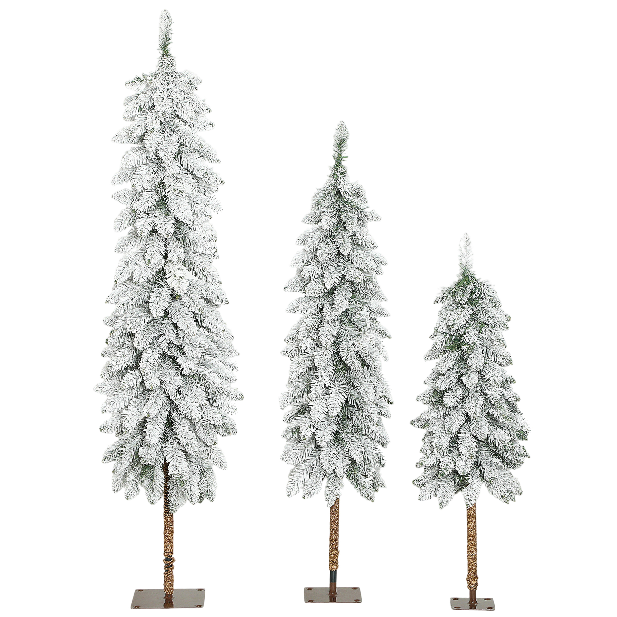 Dirbtinių kalėdinių eglučių rinkinys su apsnigtomis šakomis, žalios ir baltos, 90/120/150 cm, 3 vnt.