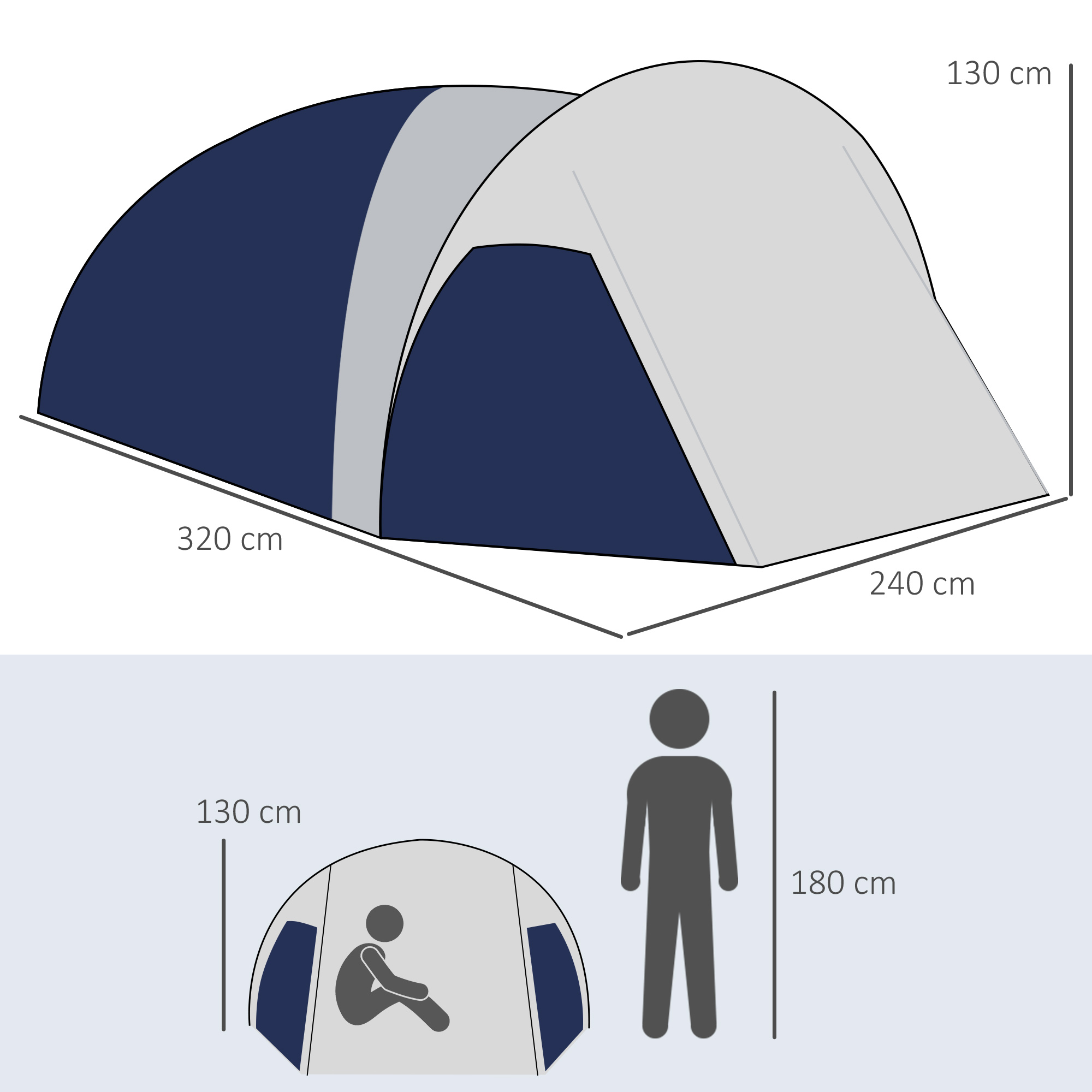 Palapinė 3–4 asmenims, „Pop-up“, tamsiai mėlyna ir šviesiai pilka, 320 × 240 × 130 cm 2
