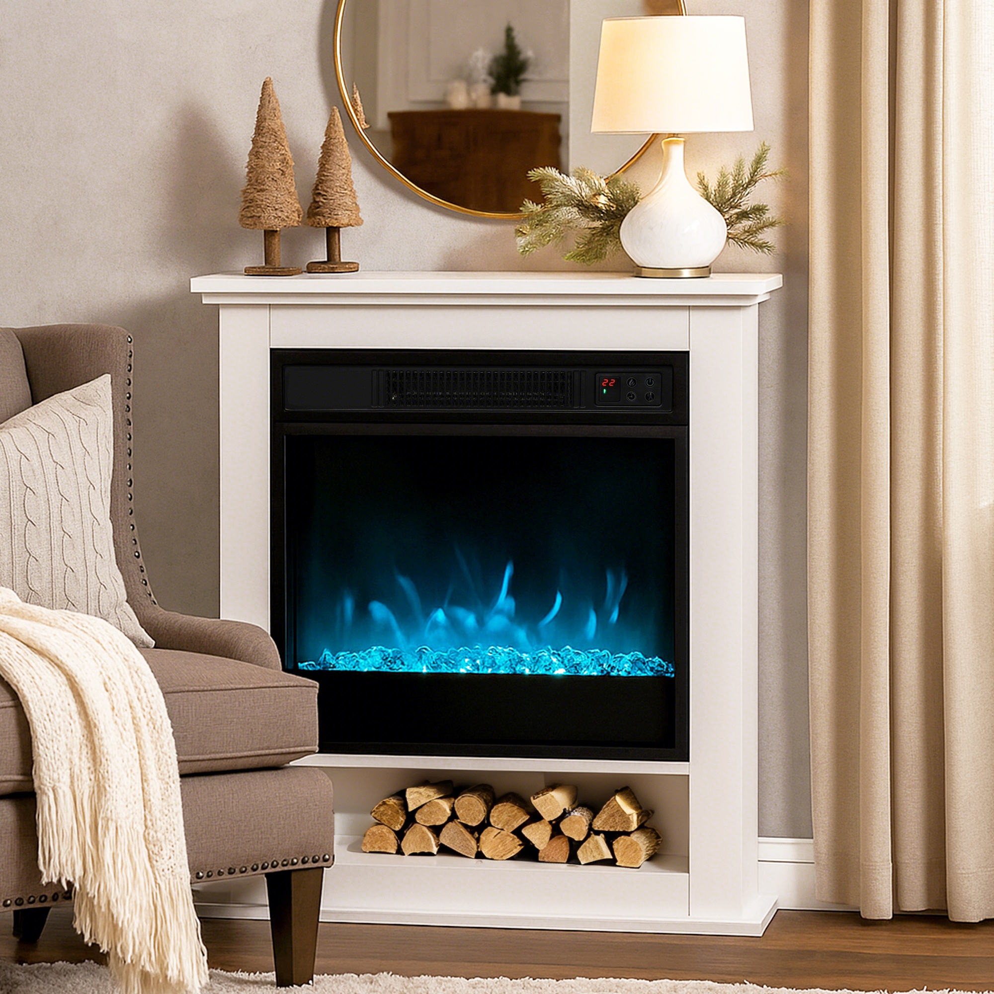 Elektrinis židinys 1800 W, 9 liepsnos spalvos, baltas, 62,5 × 20 × 72,5 cm