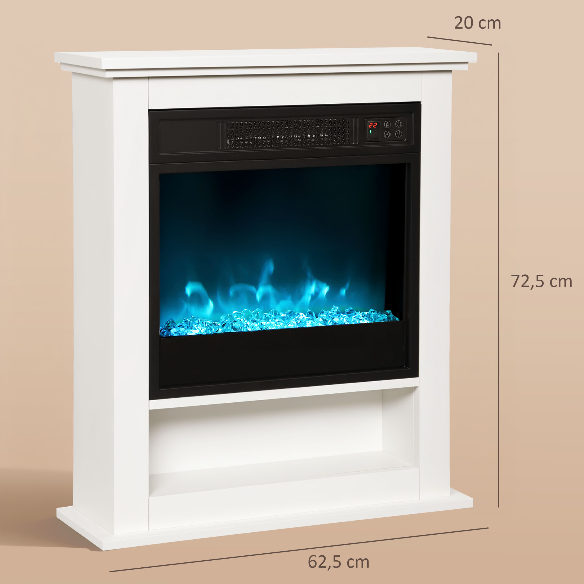 Elektrinis židinys 1800 W, 9 liepsnos spalvos, baltas, 62,5 × 20 × 72,5 cm 2