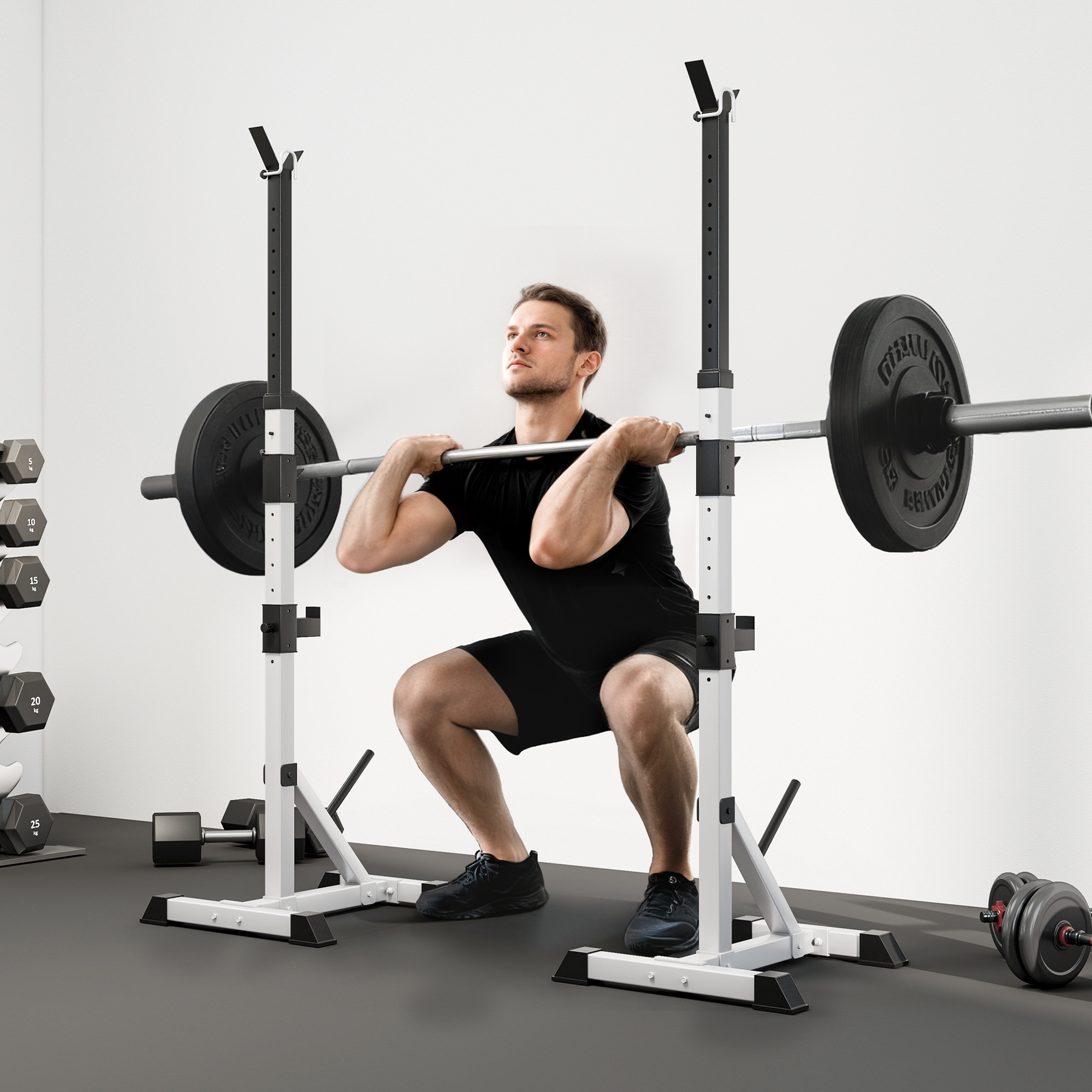 Stieņu statīvi, 3 līmeņu, regulējama augstuma, sudraba un melnās krāsās, 136–176 cm, 2 gab.
