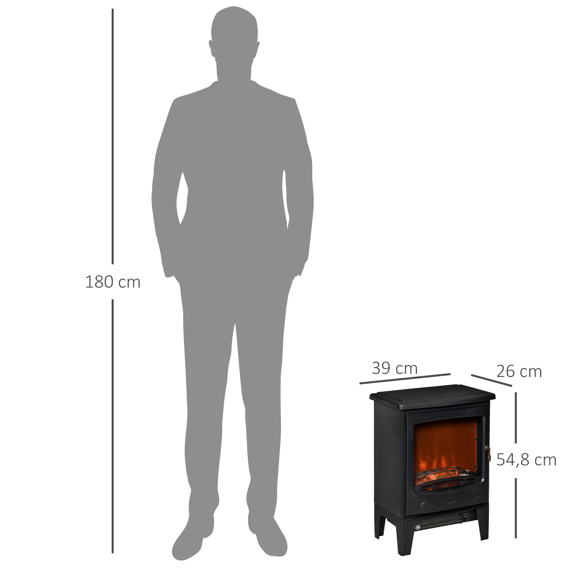 Elektrinis židinys su LED liepsnos efektu, 900/1800 W, juodas, 39 × 26 × 54,8 cm 2