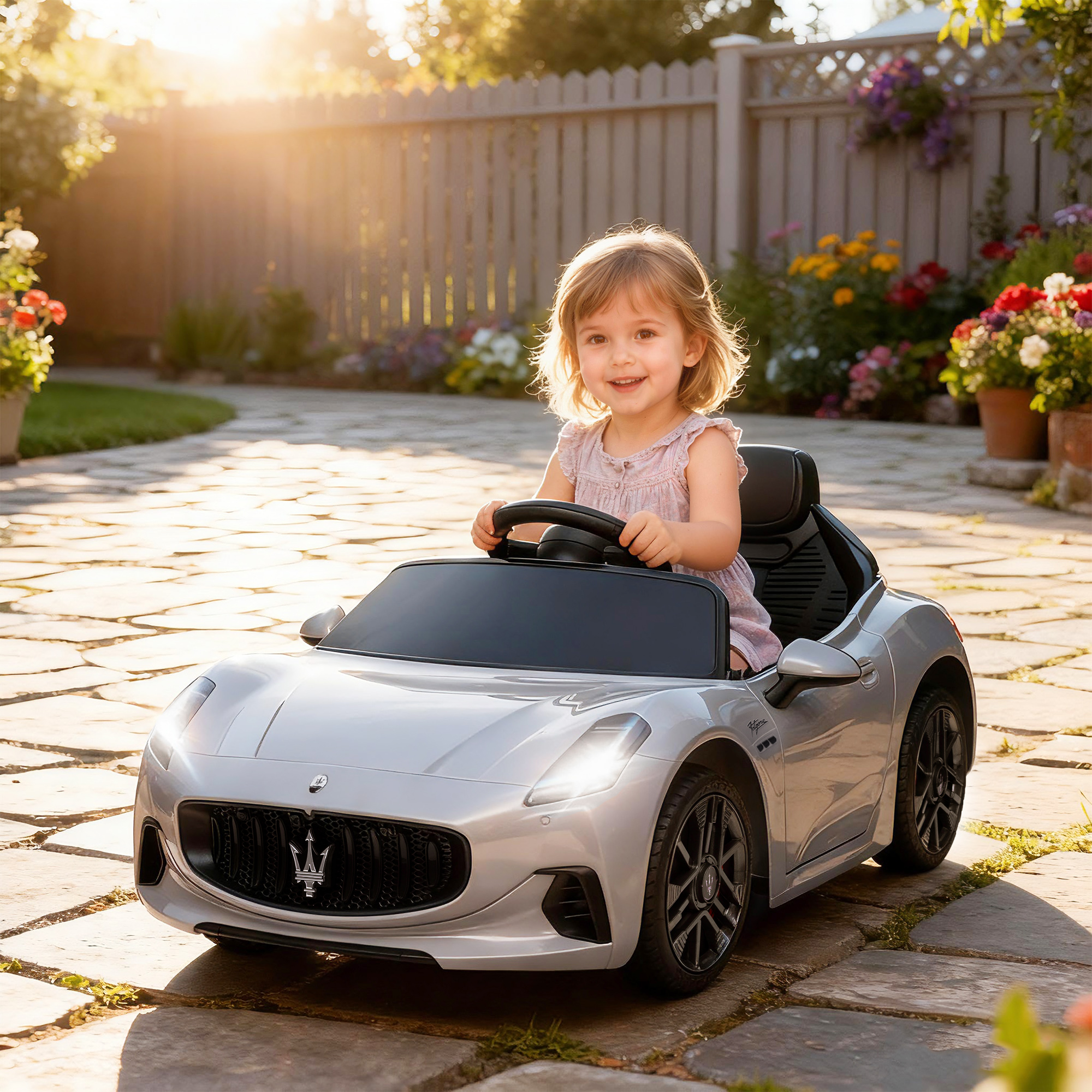Vaikiškas elektromobilis „Maserati Gran Turismo Folgore“, pilkas, 98 × 59 × 43 cm