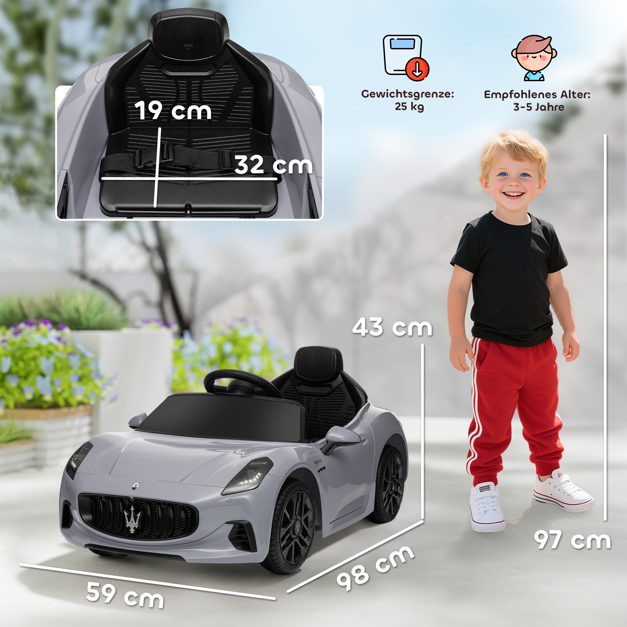 Vaikiškas elektromobilis „Maserati Gran Turismo Folgore“, pilkas, 98 × 59 × 43 cm 2