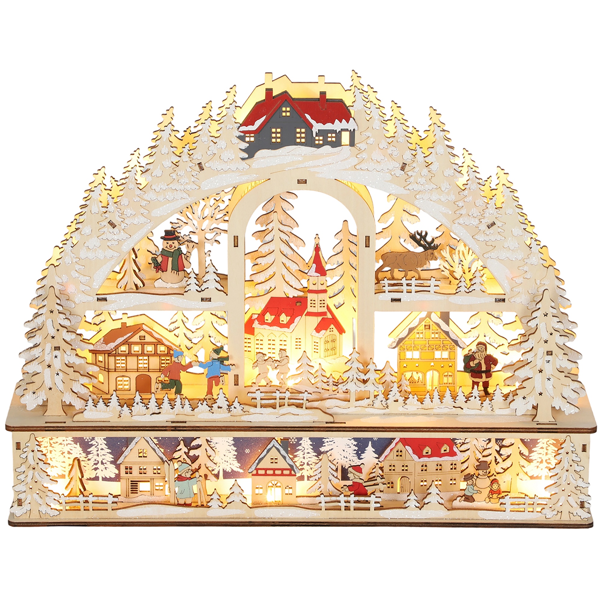 Kalėdinis kaimelis su 20 LED lempučių, natūralaus medžio spalvos, 45 x 10 x 35 cm