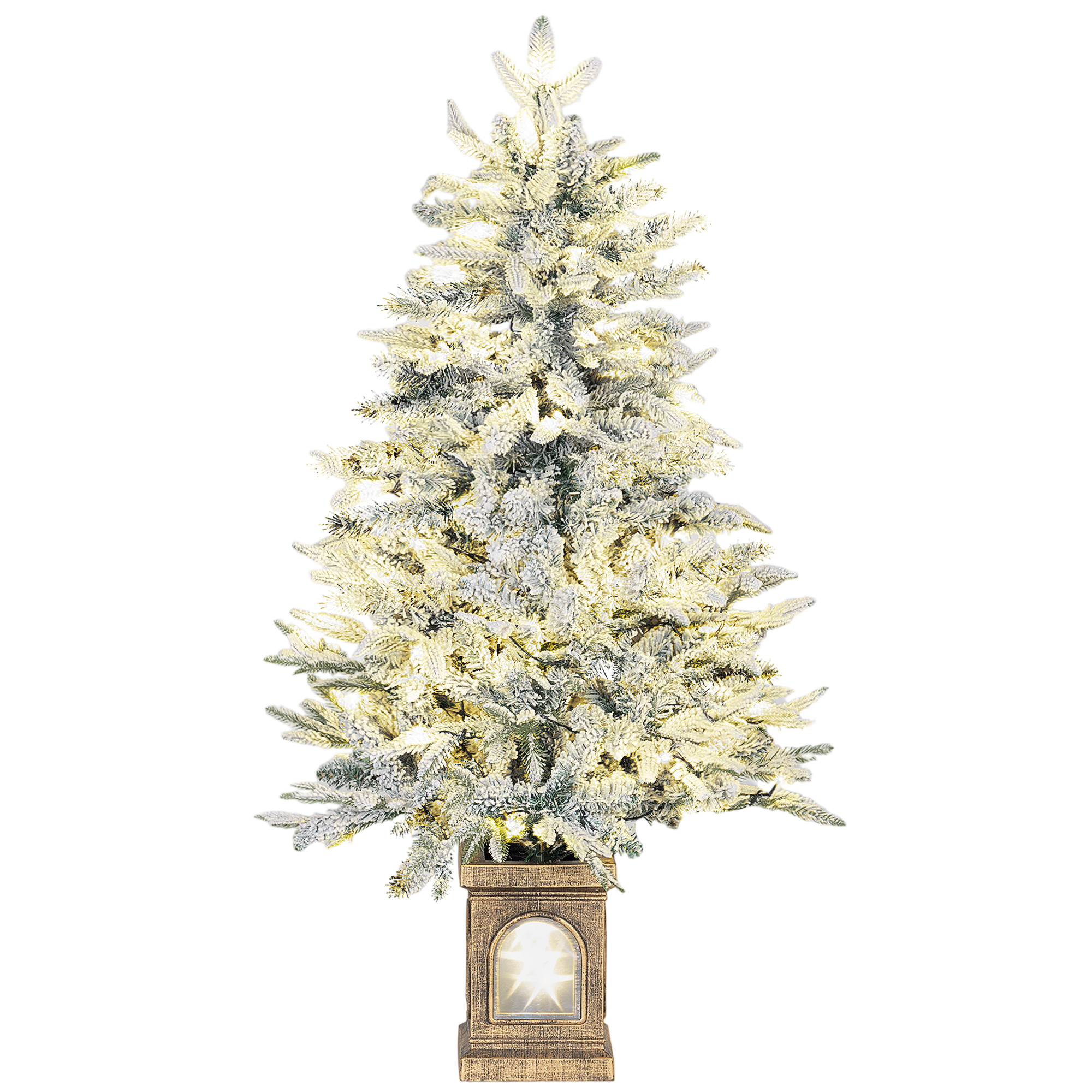 Dirbtinė kalėdinė eglutė, apsnigta, su 100 LED, žalia/balta, 120 cm