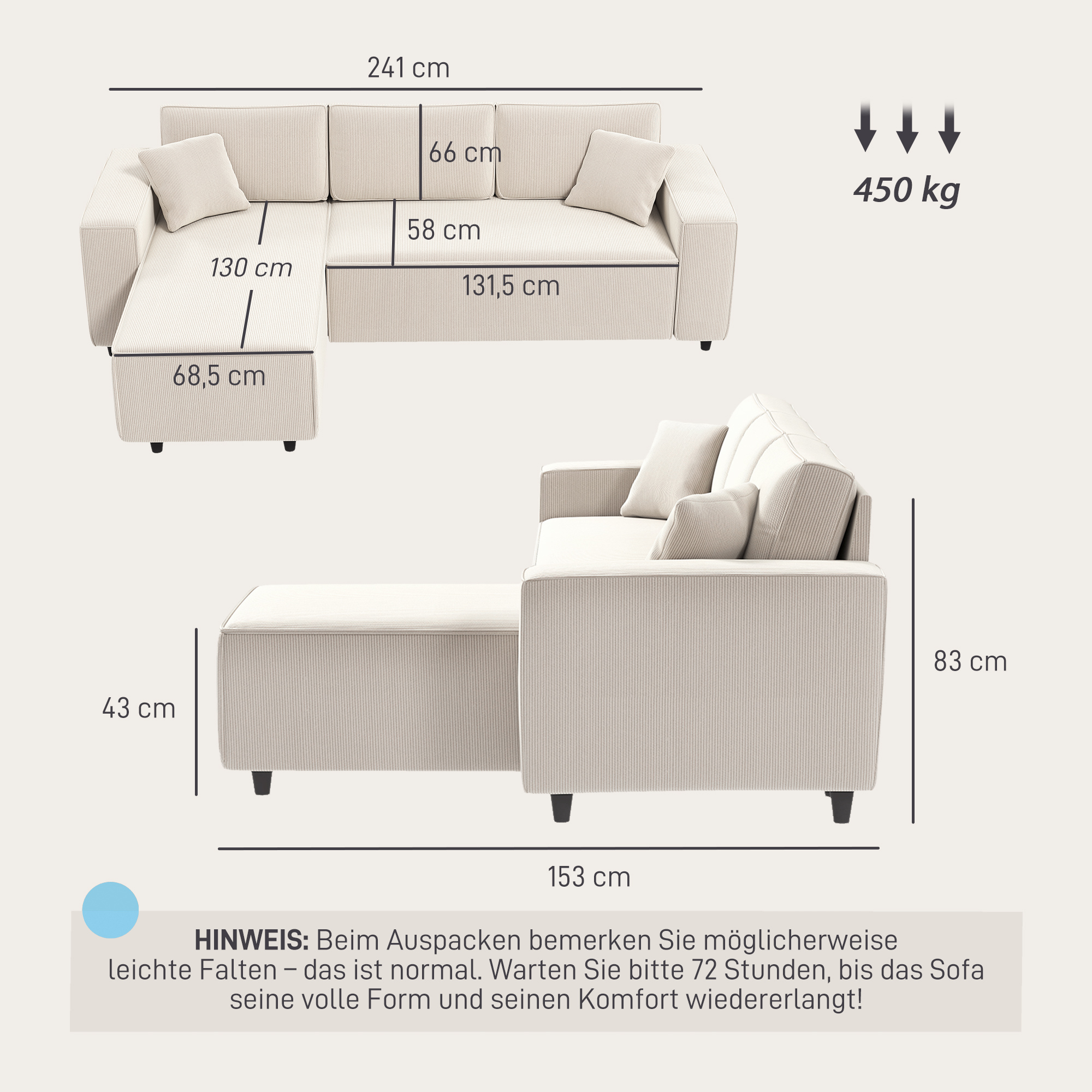 Kampinė sofa 241 x 153 x 83 cm 2