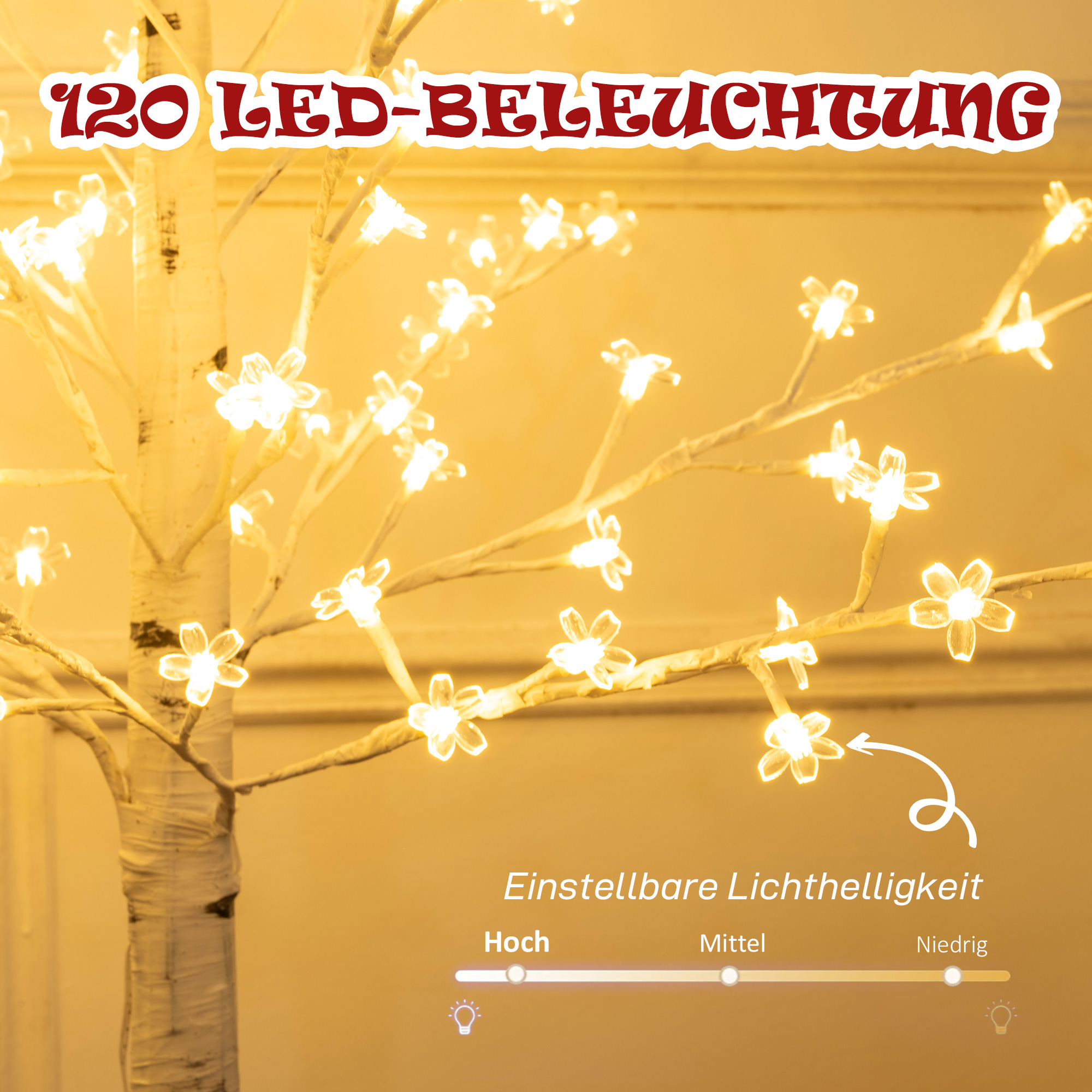 LED dekoratyvinis medis su 120 LED ir 3 ryškumo lygiais, baltas, 21 x 21 x 150 cm 3