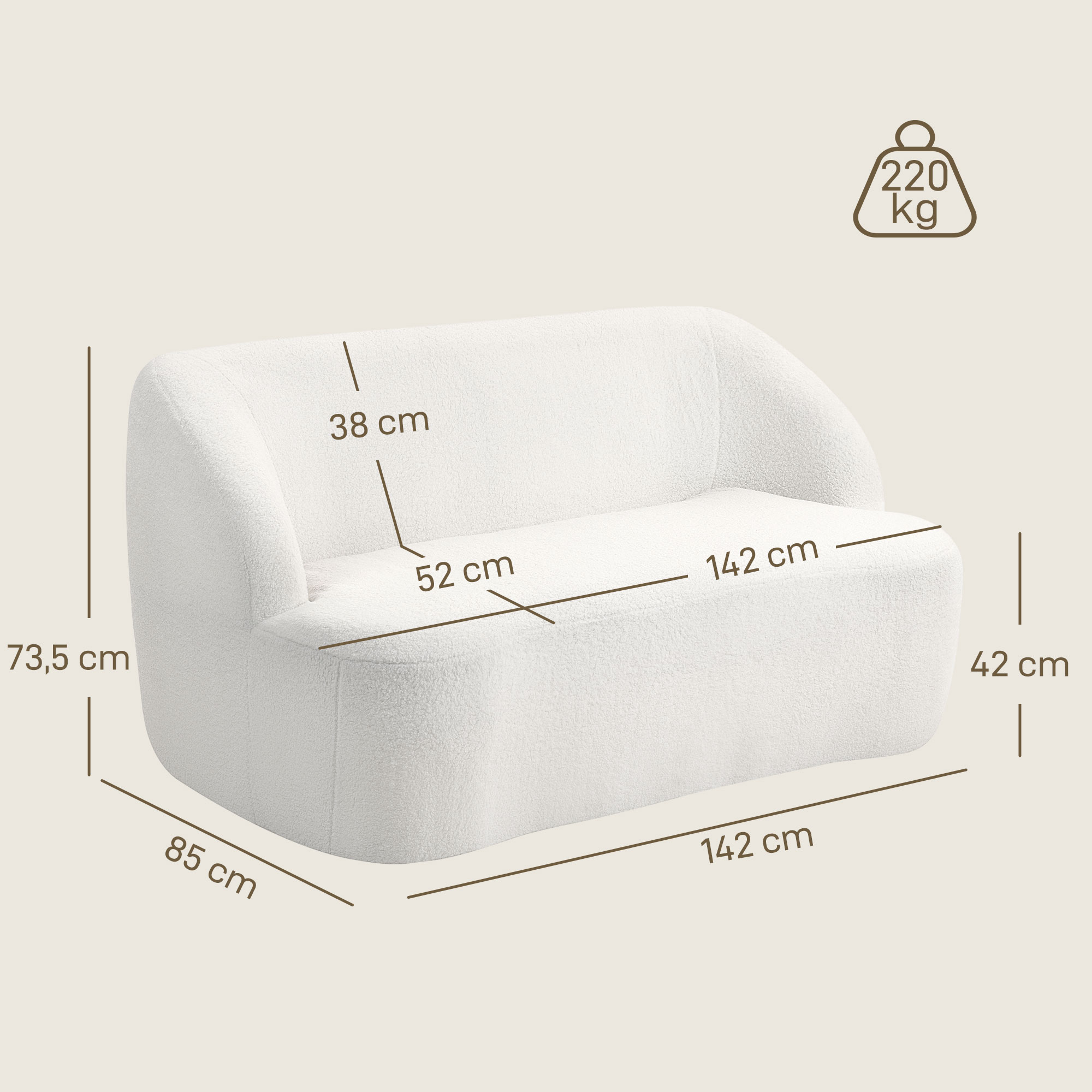 Sofa 2 vietų kreminė 2