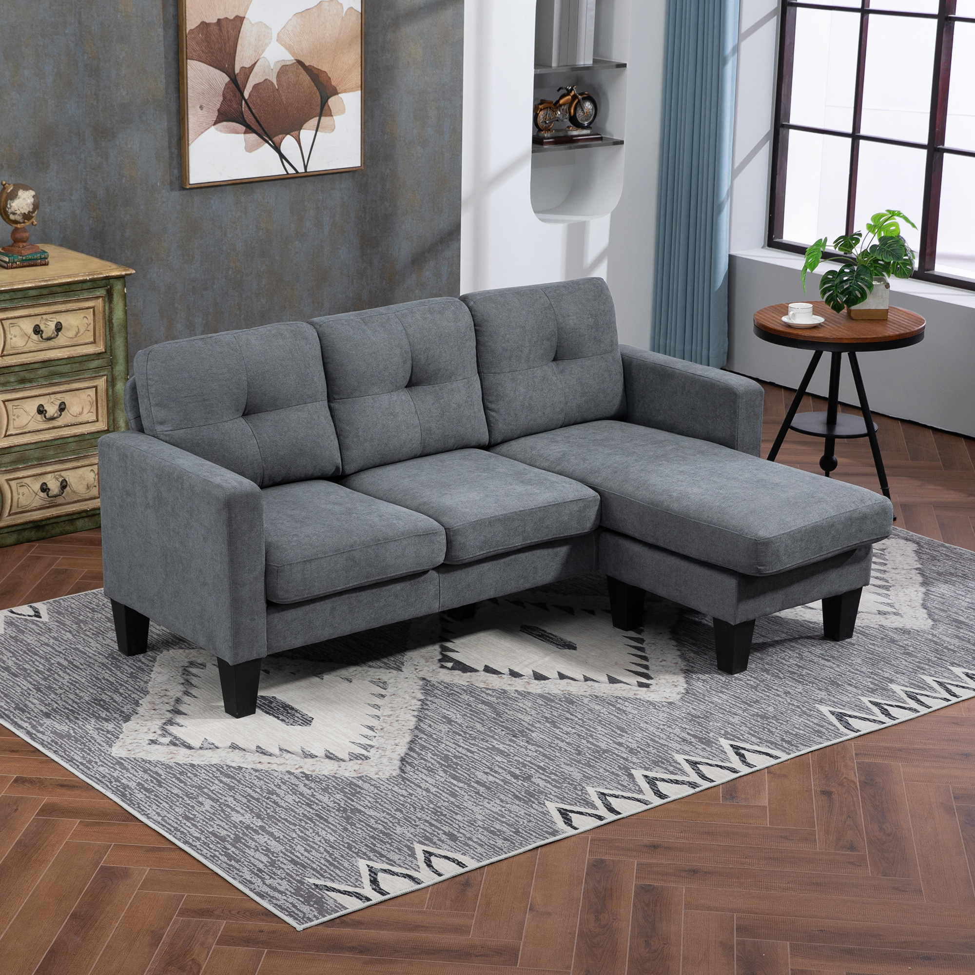 Kampinė sofa tamsiai pilka