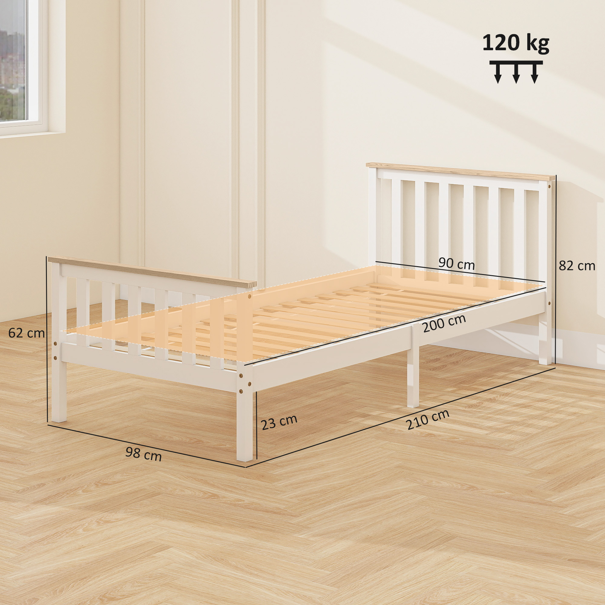Viengulės lovos rėmas 90 × 200 cm 2
