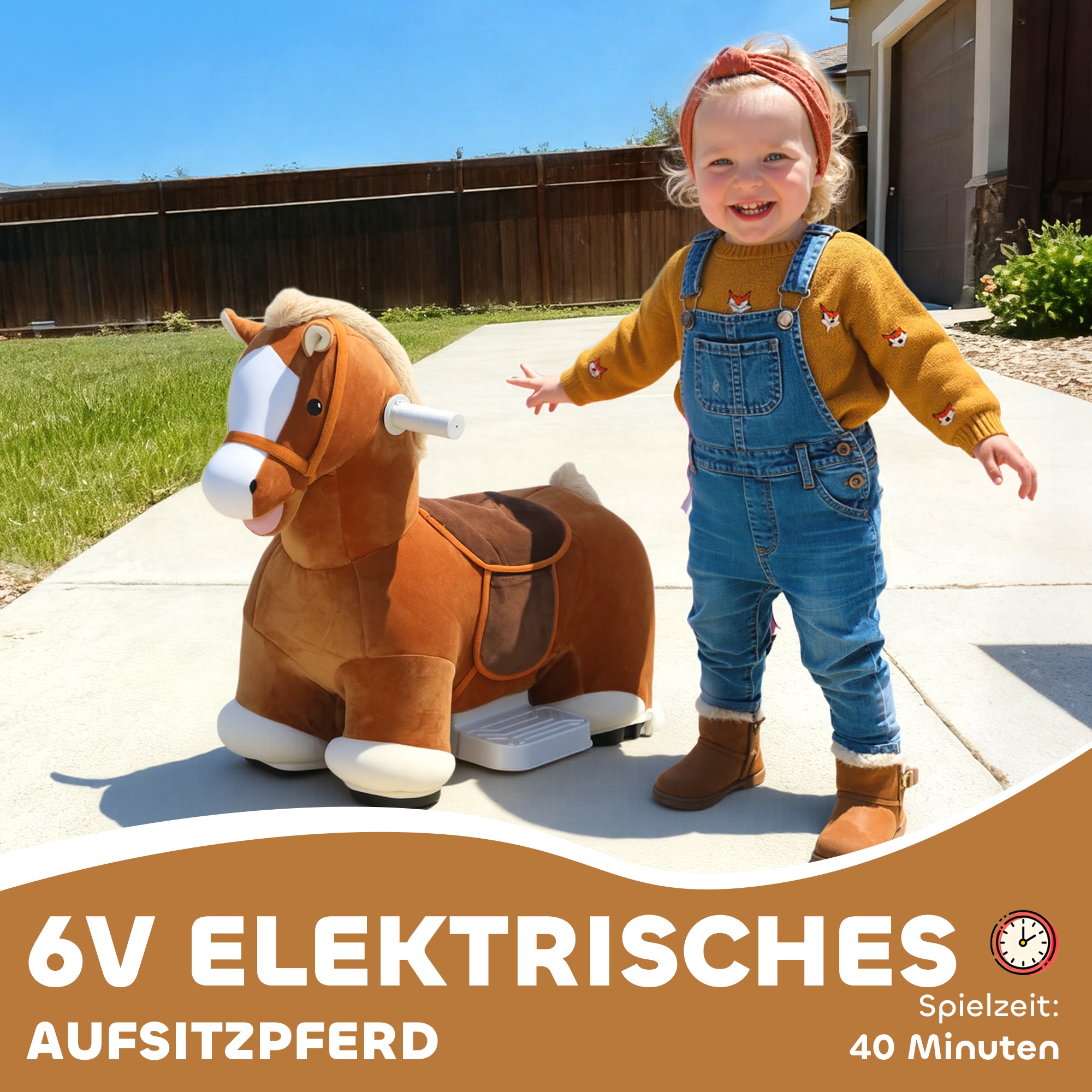 Elektrinis jodinėjamas arklys rudas 3