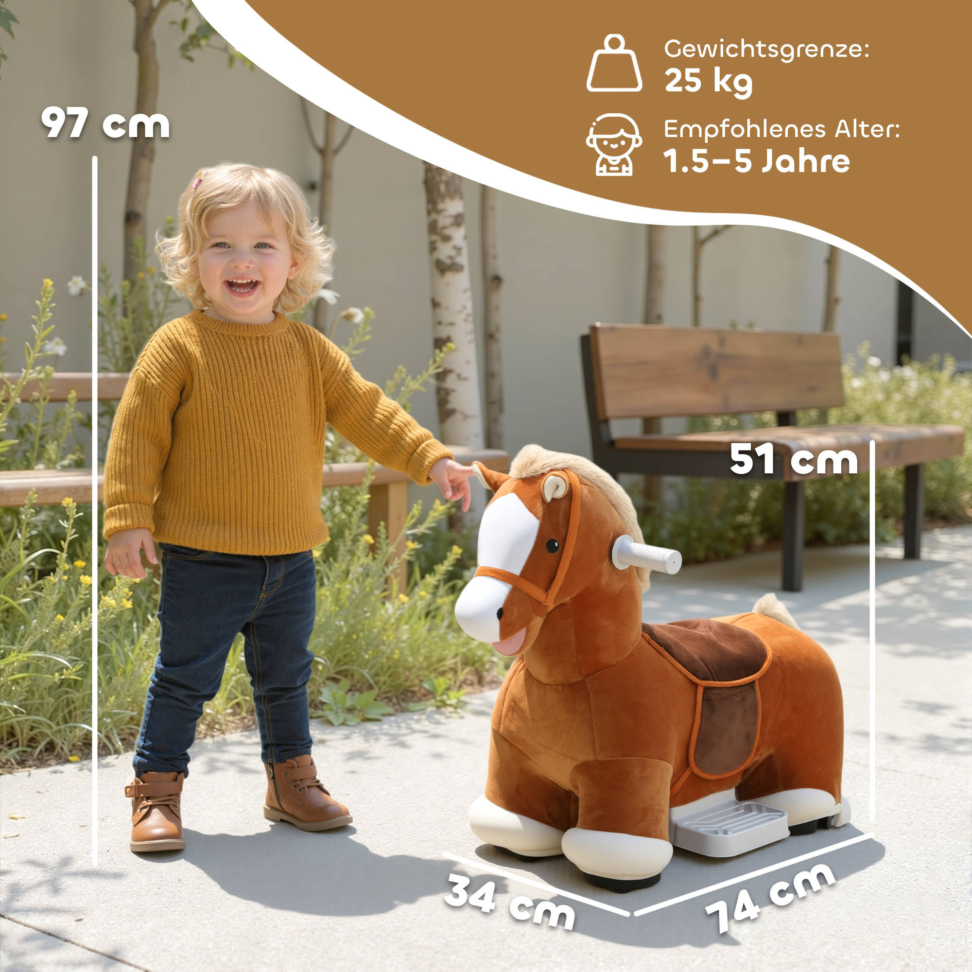 Elektrinis jodinėjamas arklys rudas 2
