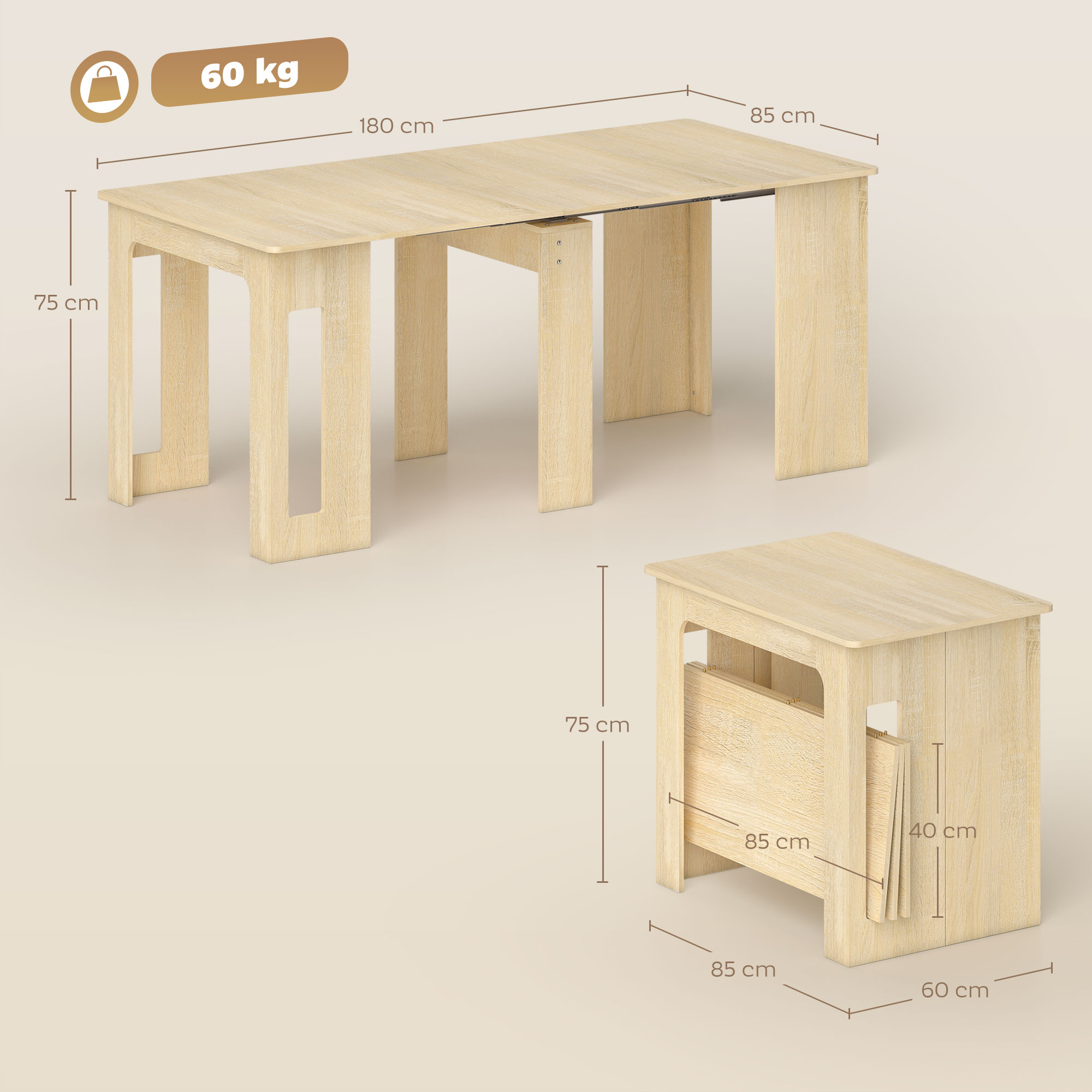 Valgomasis stalas 60–180 × 85 × 75 cm 2