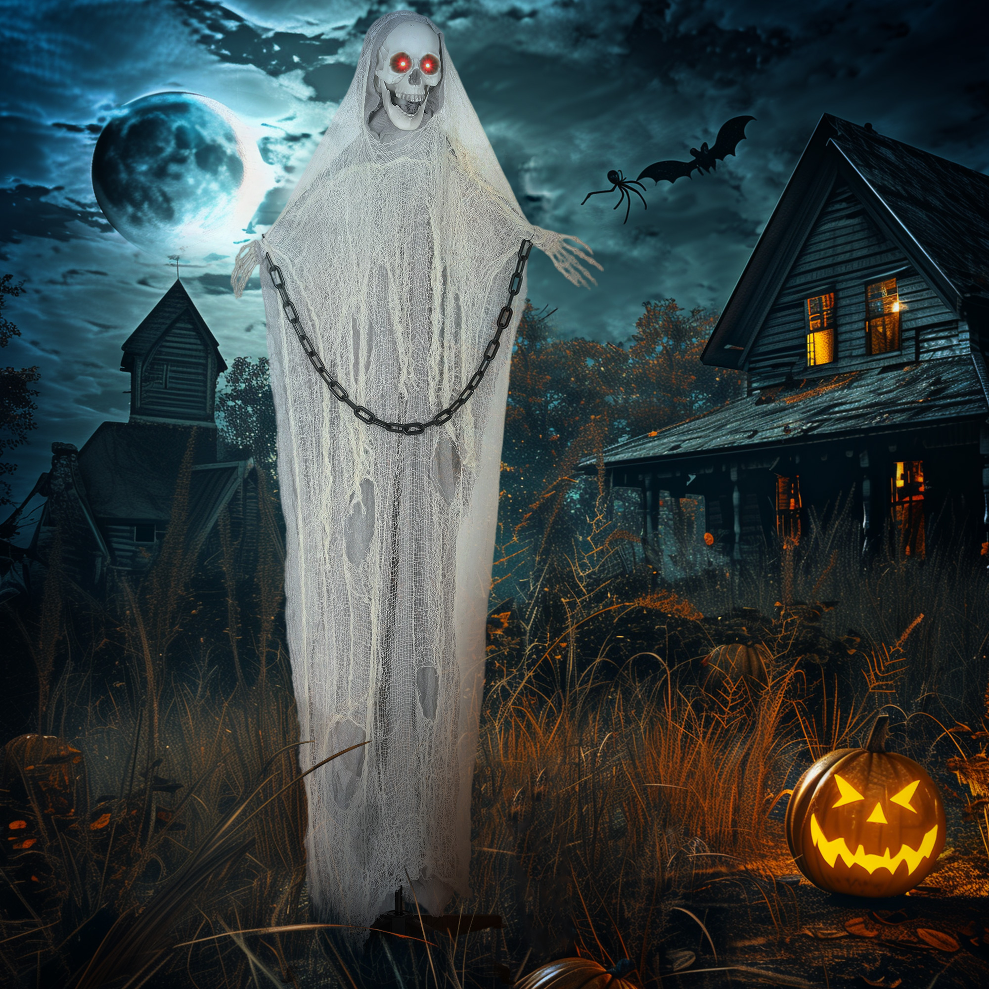 Animuota Helovino dekoracija Grim Reaper, pilka, 70 × 16 × 183 cm