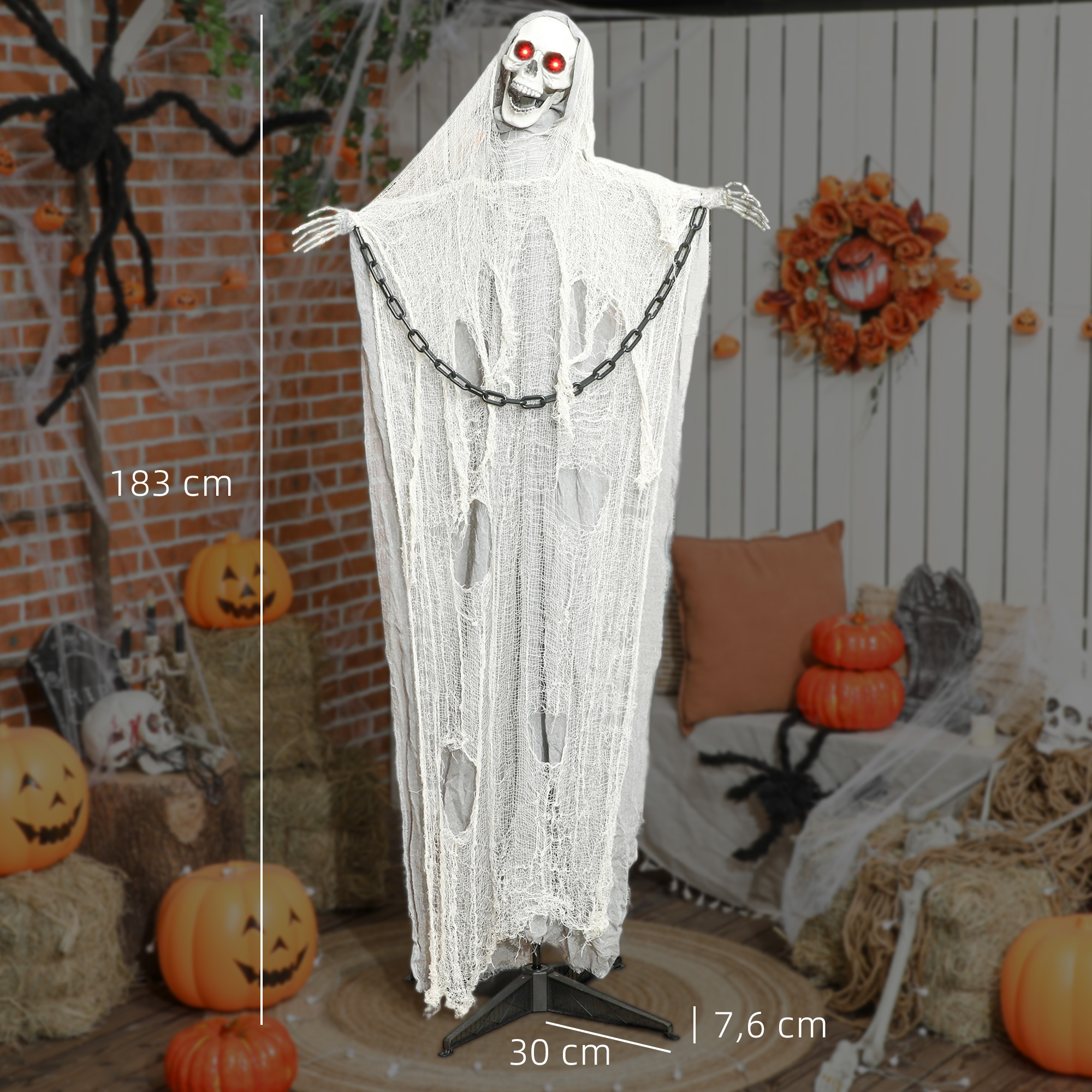 Animuota Helovino dekoracija Grim Reaper, pilka, 70 × 16 × 183 cm 2