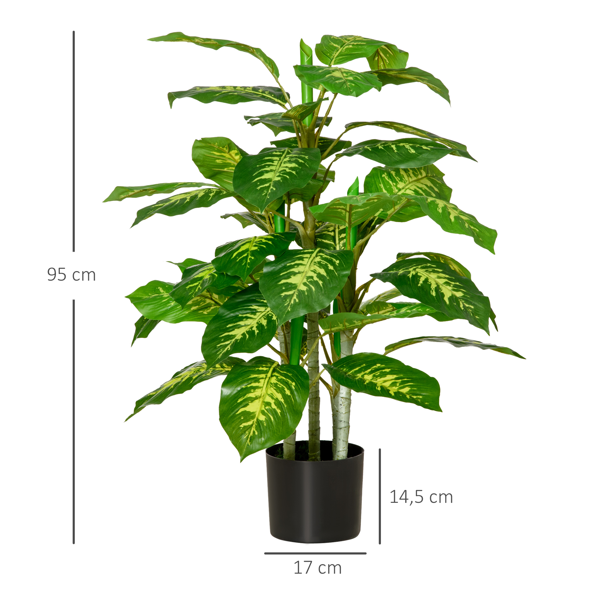 Dirbtinė diefenbachija su cementiniu vazonu, žalia ir juoda, 95 cm 2