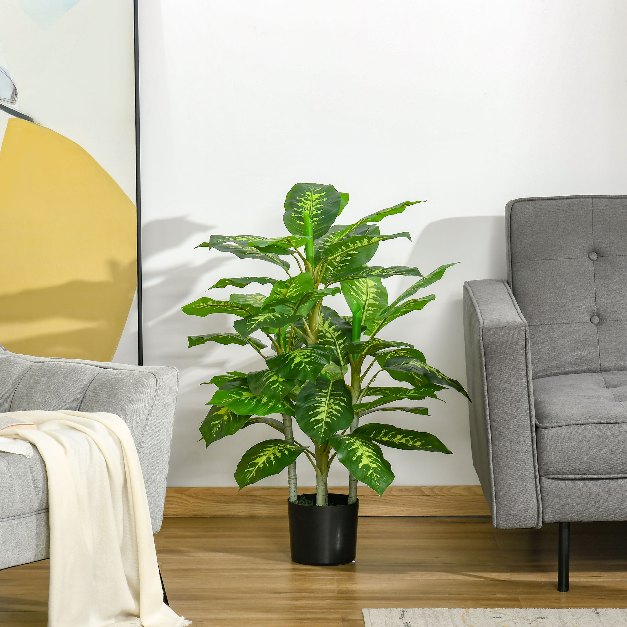 Dirbtinė diefenbachija su cementiniu vazonu, žalia ir juoda, 95 cm