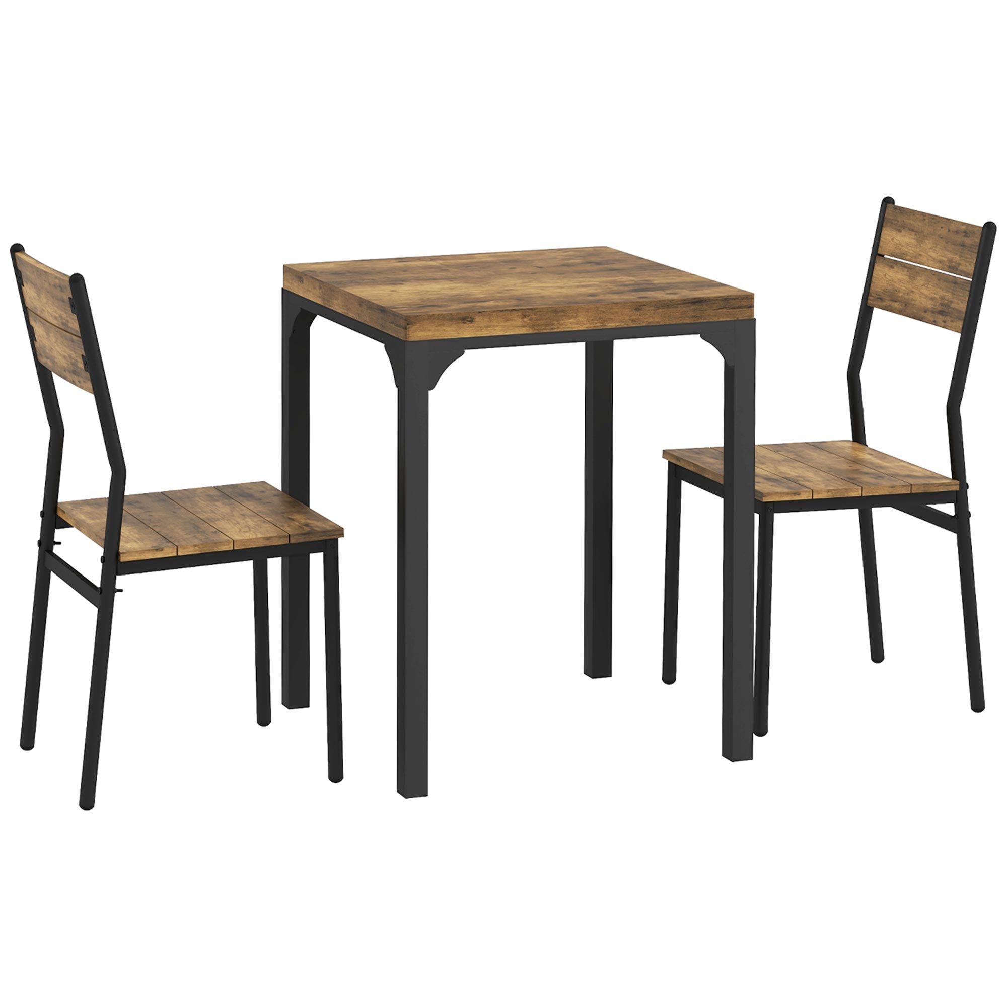 Valgomojo stalo komplektas, 3 dalių, rudos ir juodos spalvų, 60 × 60 × 76 cm