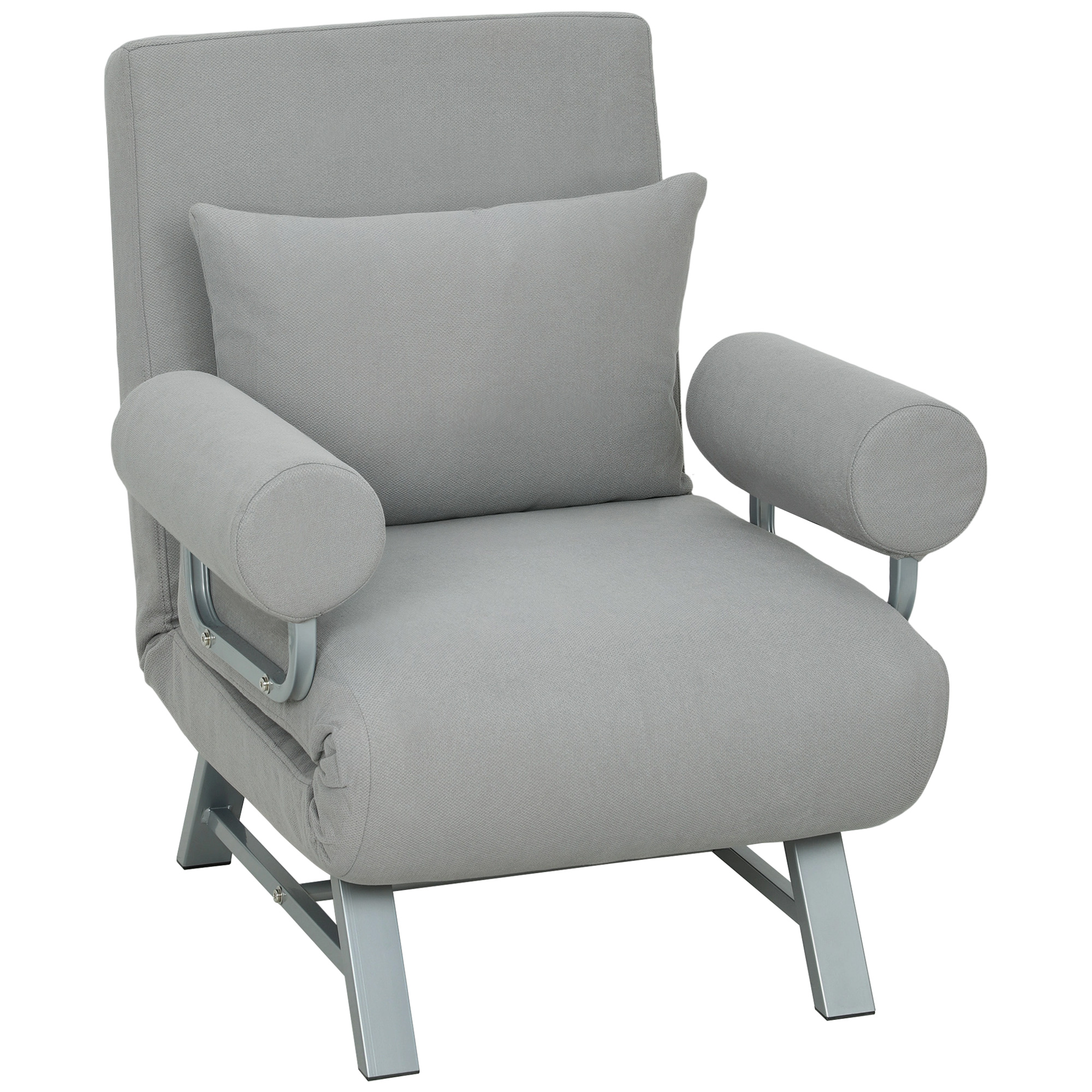 Miegamasis fotelis, reguliuojamas 5 padėtimis, išskleidžiamas į lovą, šviesiai pilkas, 73 × 78 × 81 cm