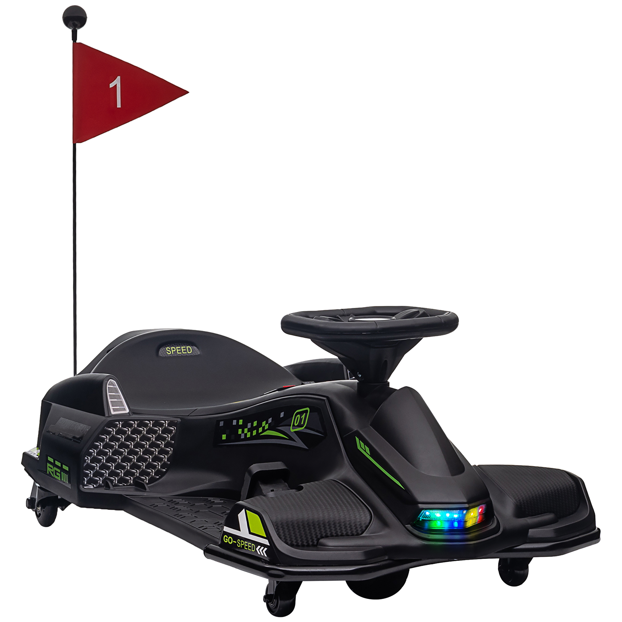 Elektriskais bērnu kartings ar drifta funkciju, 3–8 km/h, melns, 90 × 53 × 99 cm