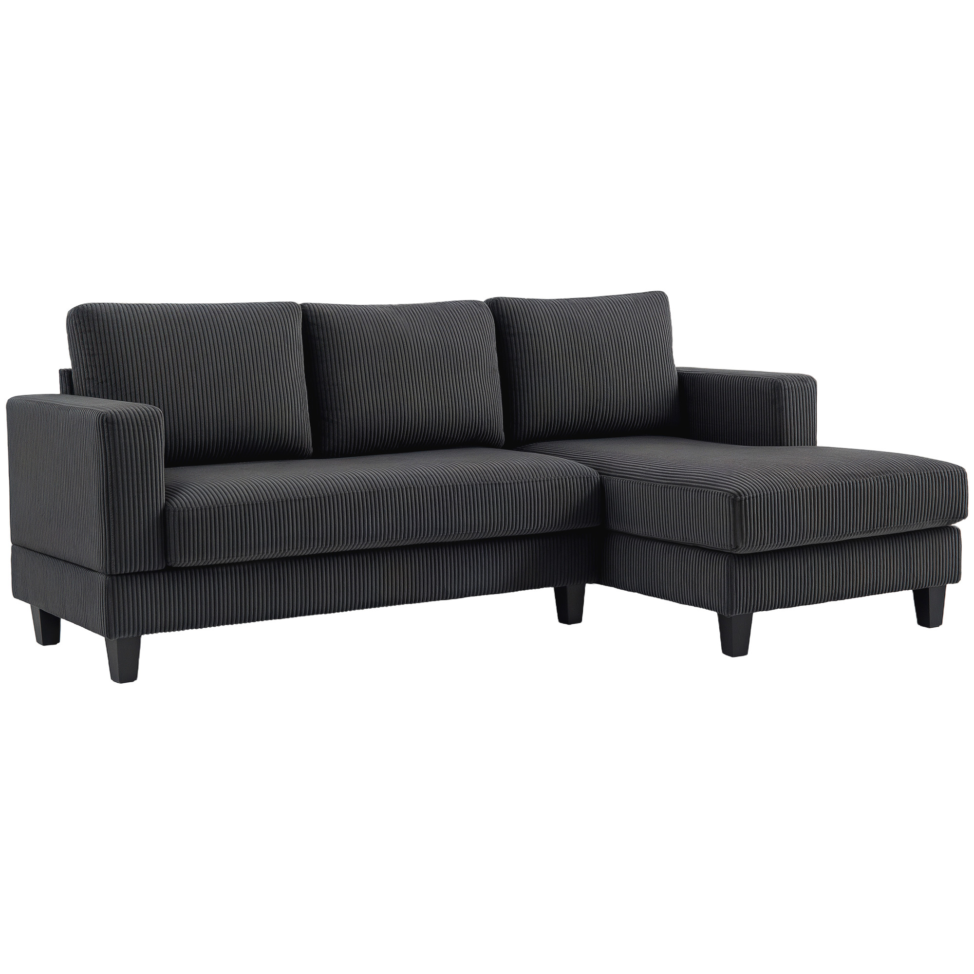 Kampinė sofa 3 vietų, tamsiai pilka, 214 × 134 × 87 cm