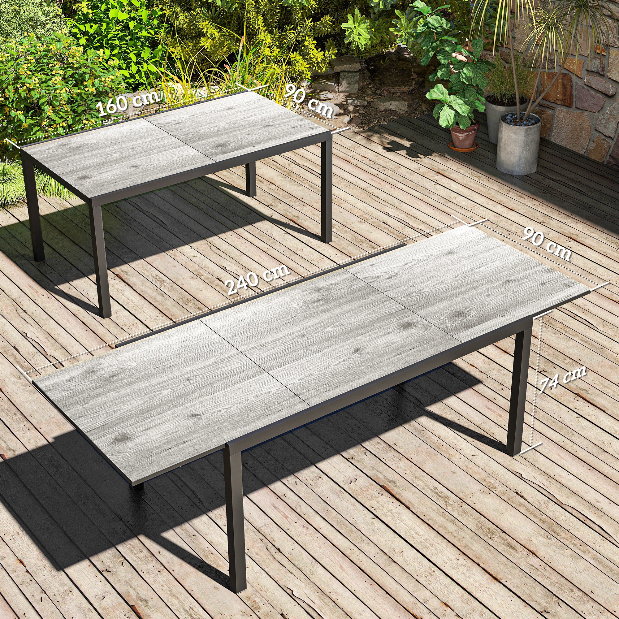 Lauko stalas 160/240 × 90 × 74 cm 2
