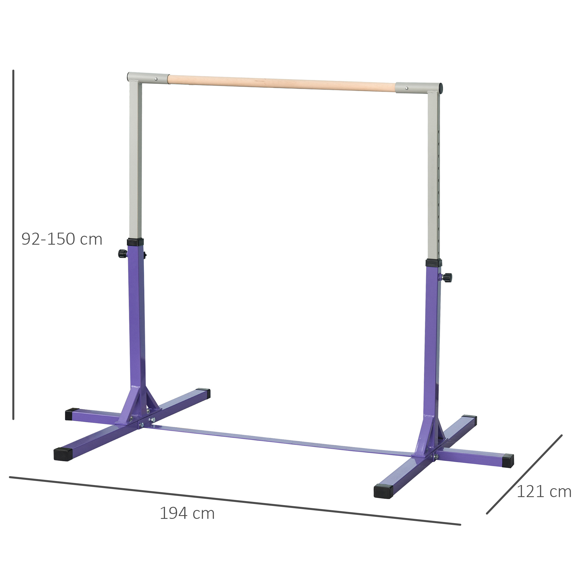 Gimnastikos skersinis, 13 padėčių reguliuojamo aukščio, iki 75 kg, violetinis, 194 × 121 × 92–150 cm 2