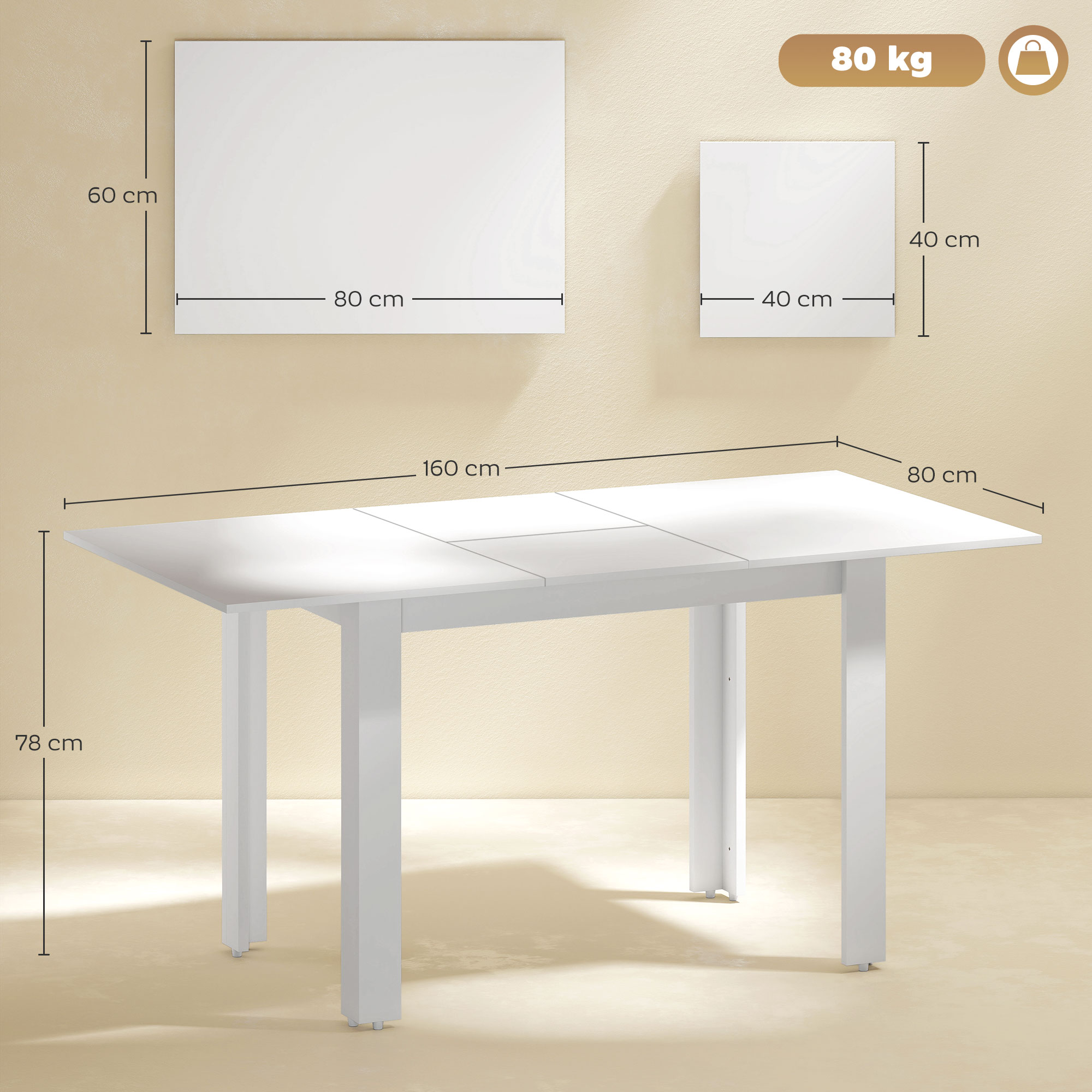 Ištraukiamasis valgomasis stalas 120–160 x 80 cm 2