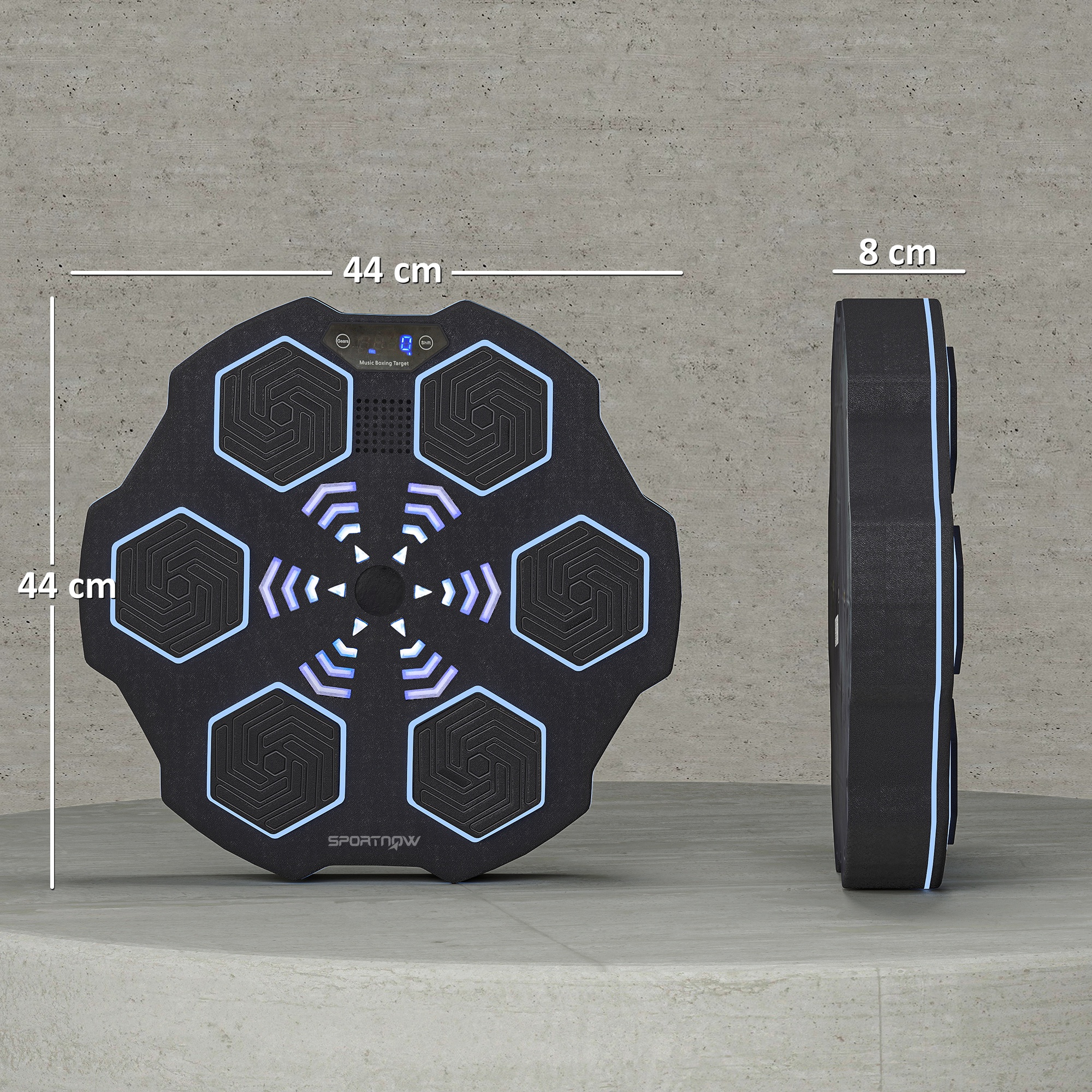 Sieninis muzikinis bokso treniruoklis su Bluetooth ir 9 greičiais, juodas, 44 x 44 x 8 cm 2