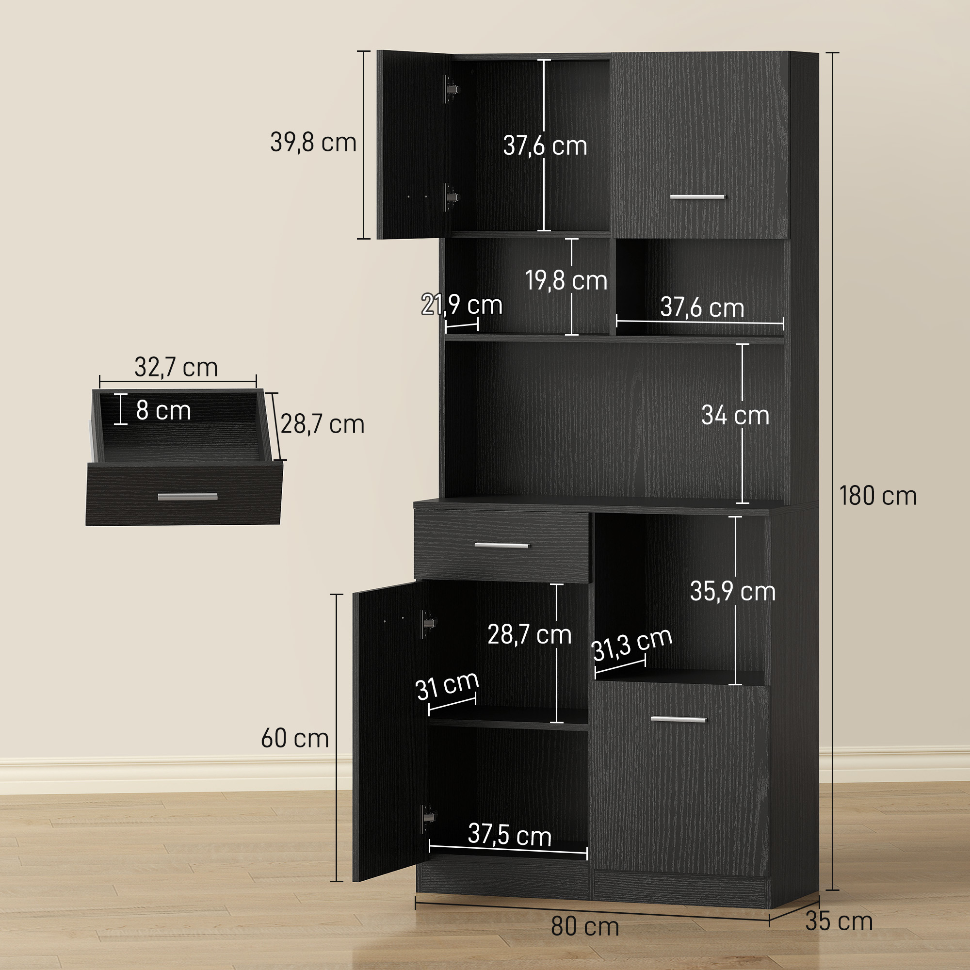 Virtuvės spintelė 80 × 35 × 180 cm 2