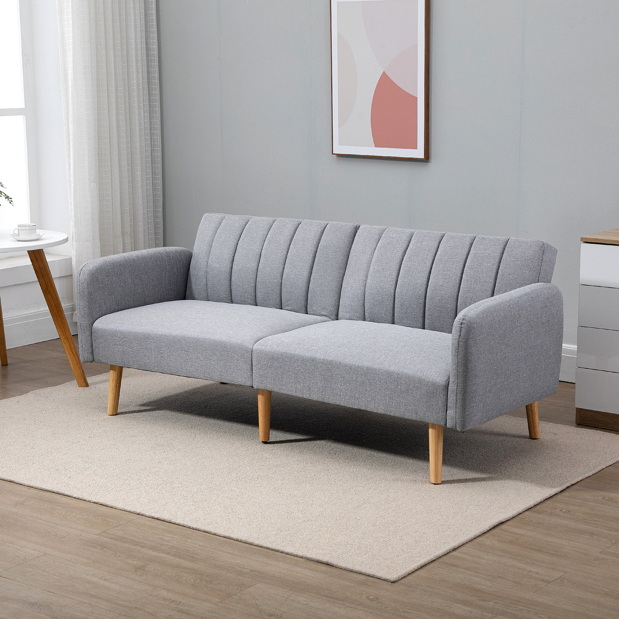 Miegamoji sofa 2 vietų su reguliuojamais atlošais, šviesiai pilka, 173 × 75 × 73 cm