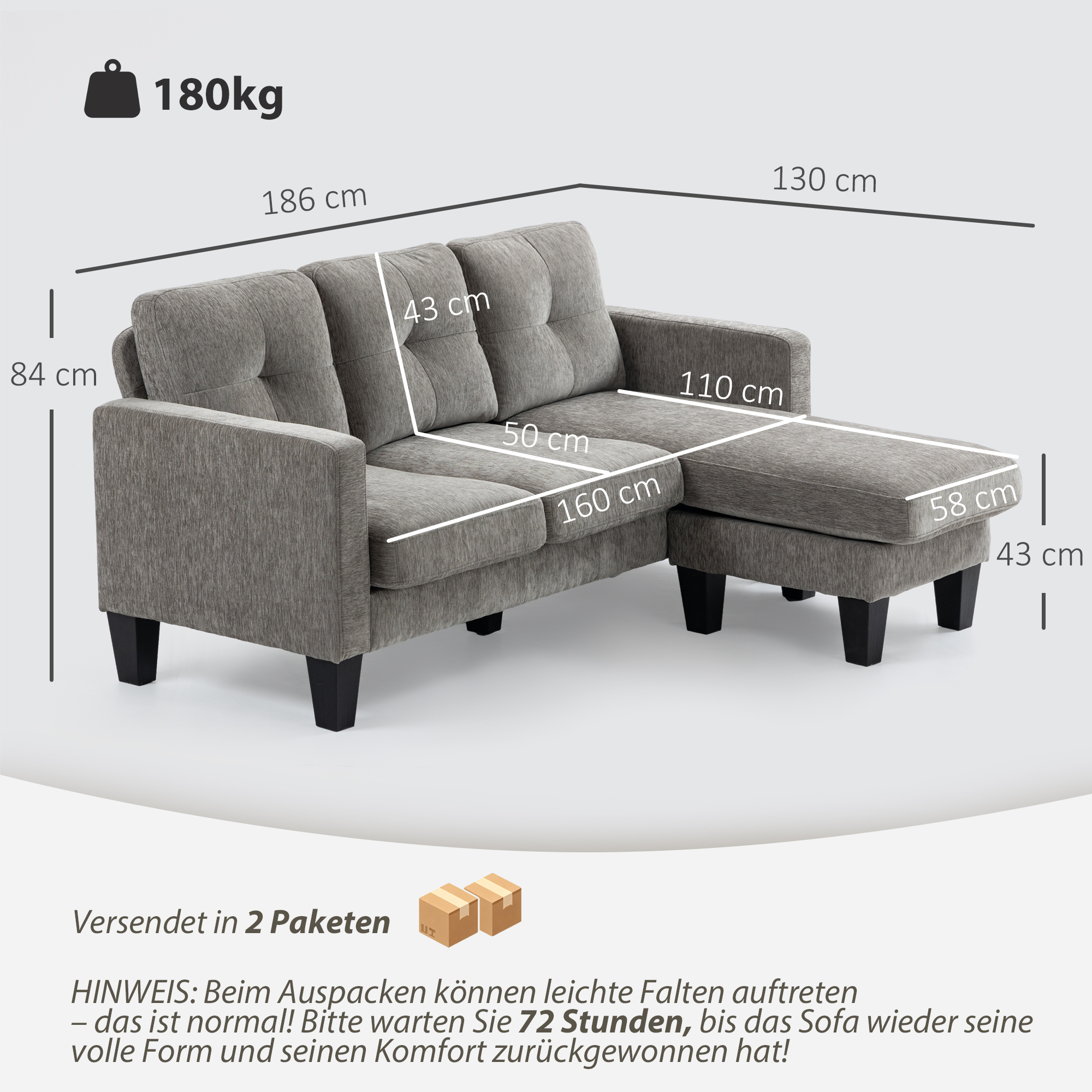 Kampinė sofa 186 × 130 × 84 cm 2