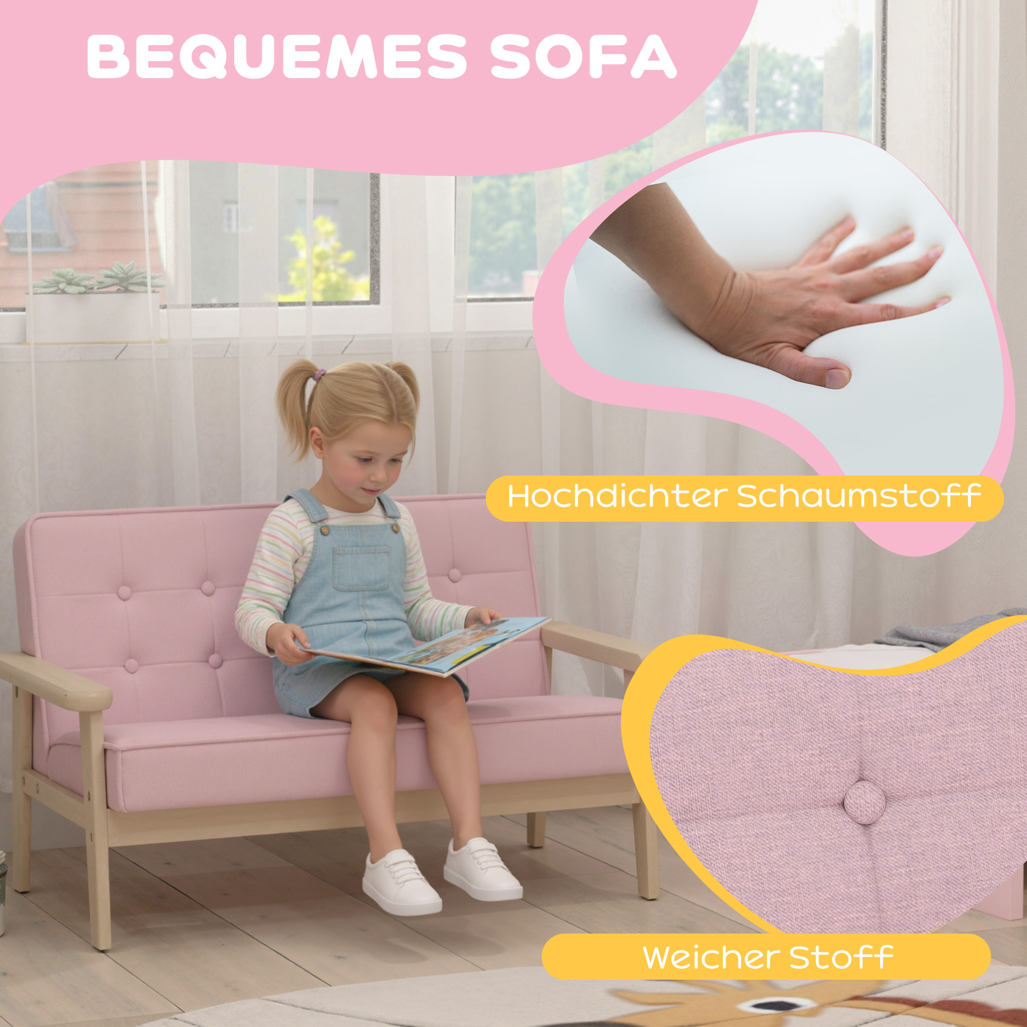 Vaikiška sofa rožinė 3