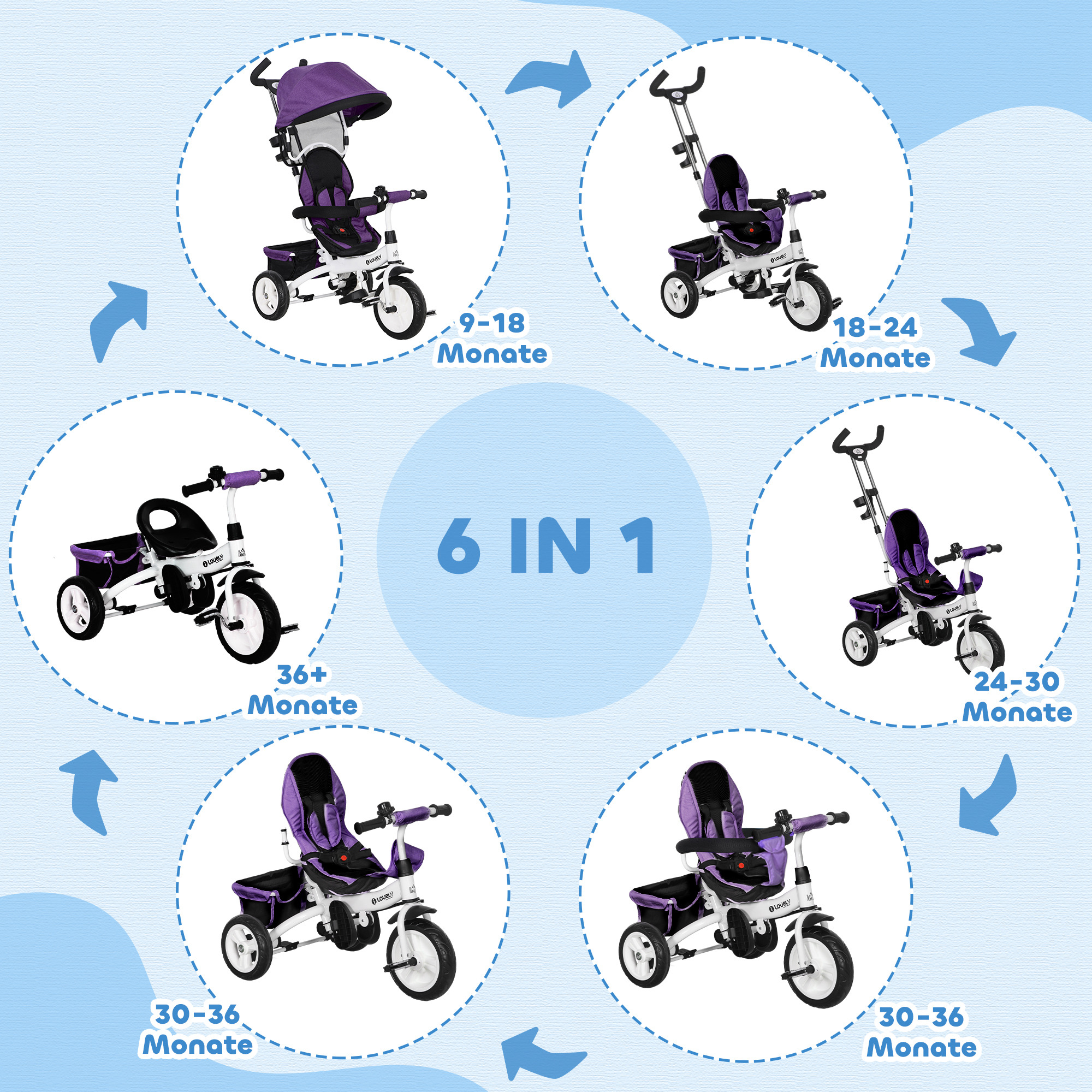 Vaikiškas triratukas violetinis 3