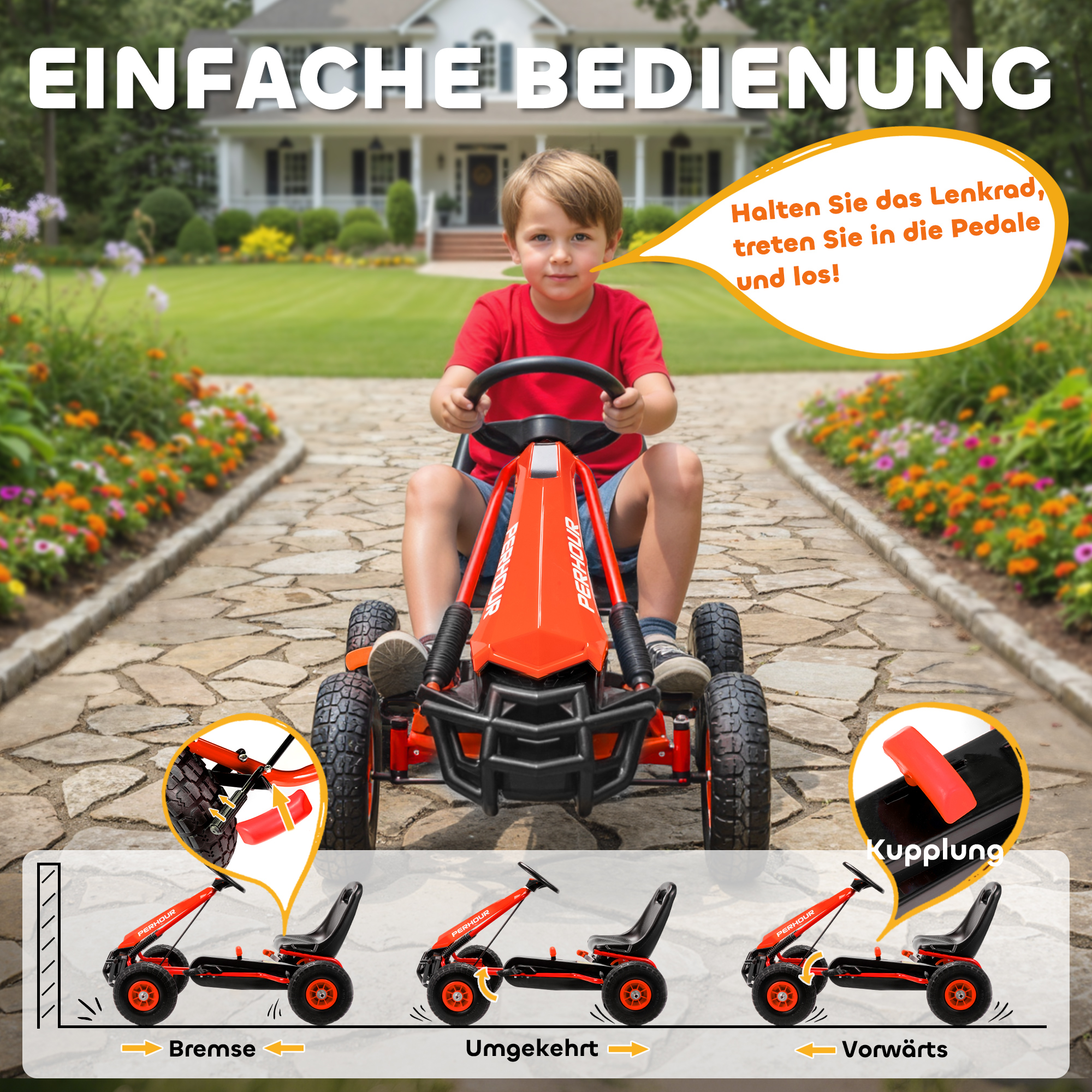 Pedalinis gokartas raudonas 3